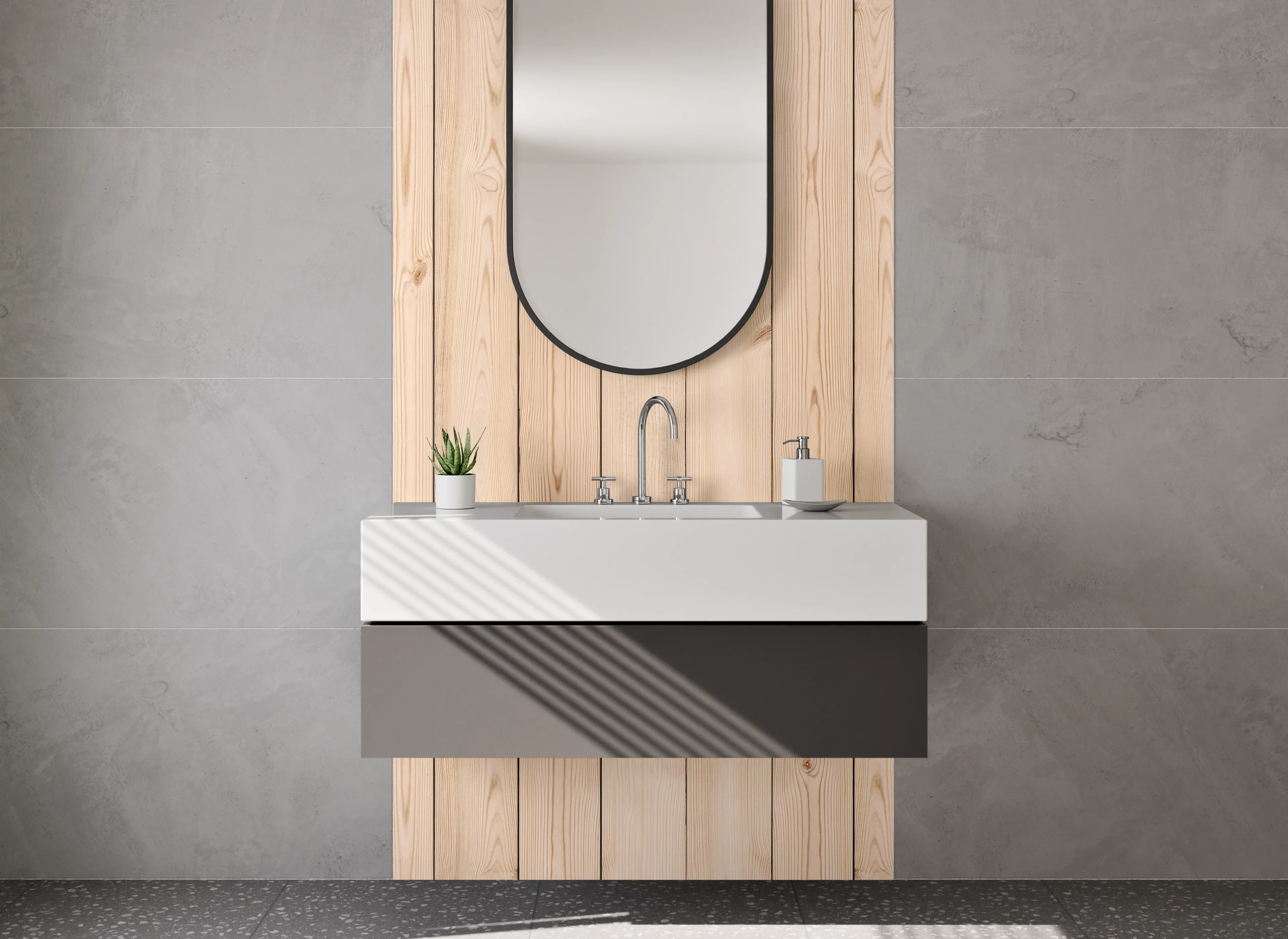 Waschbecken-Rückwand - Helles Holz Paneel Wandoptik