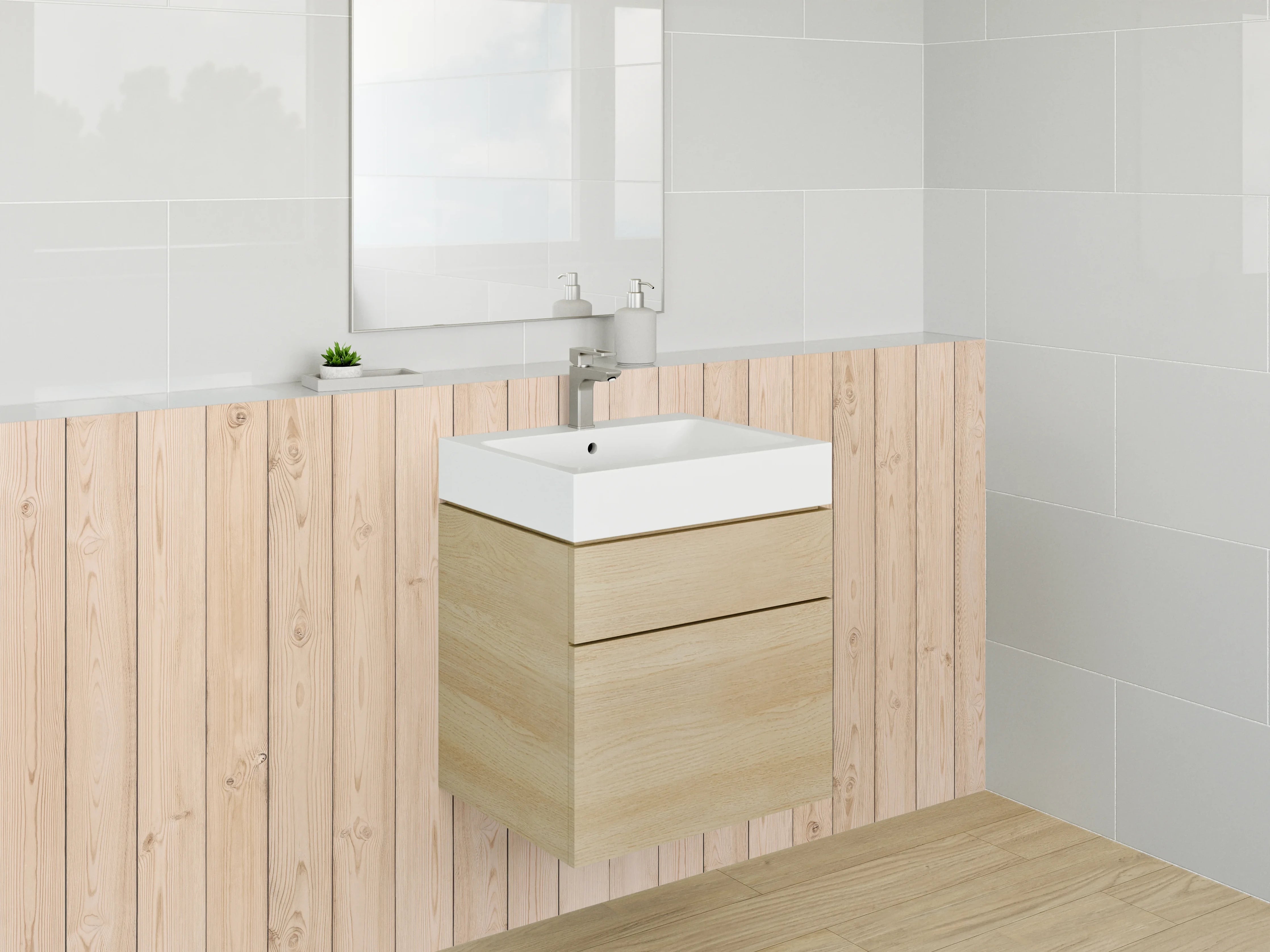 Waschbecken-Rückwand - Helles Holz Paneel Wandoptik