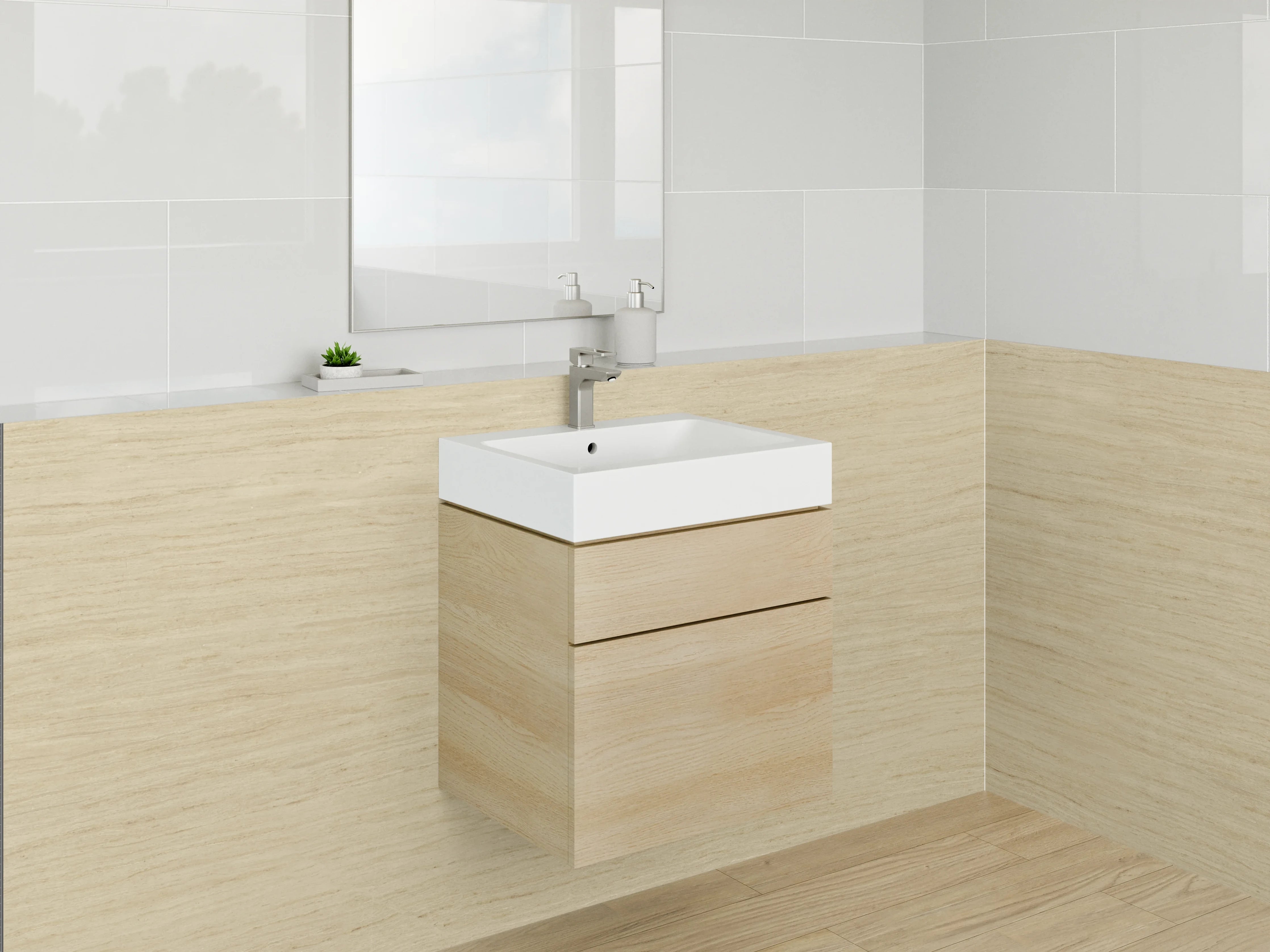 Waschbecken-Rückwand - Helles Holz mit feiner Maserung