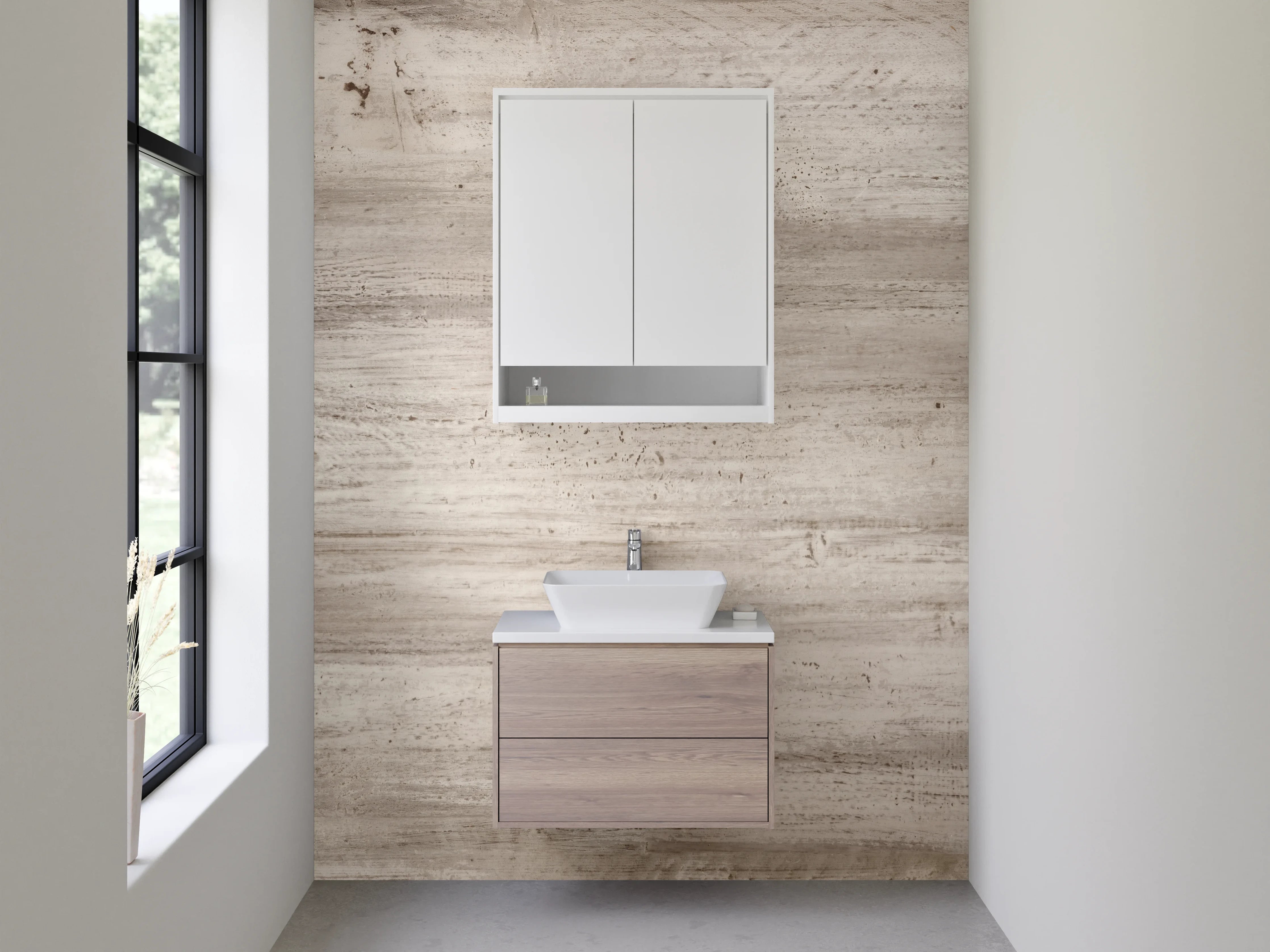 Waschbecken-Rückwand - Helles Holzdekor für moderne Räume