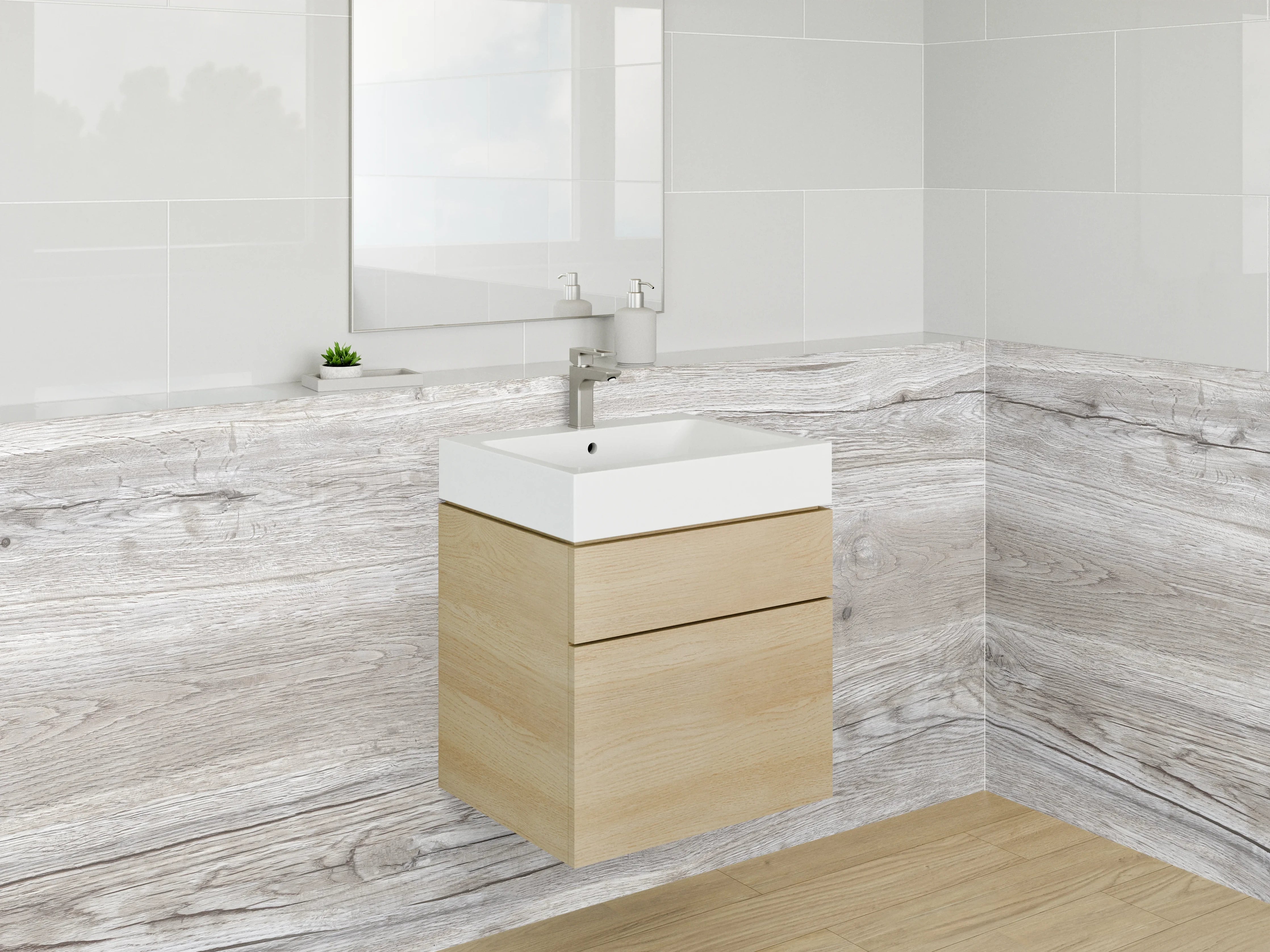 Waschbecken-Rückwand - Helles Holzpaneel im natürlichen Look