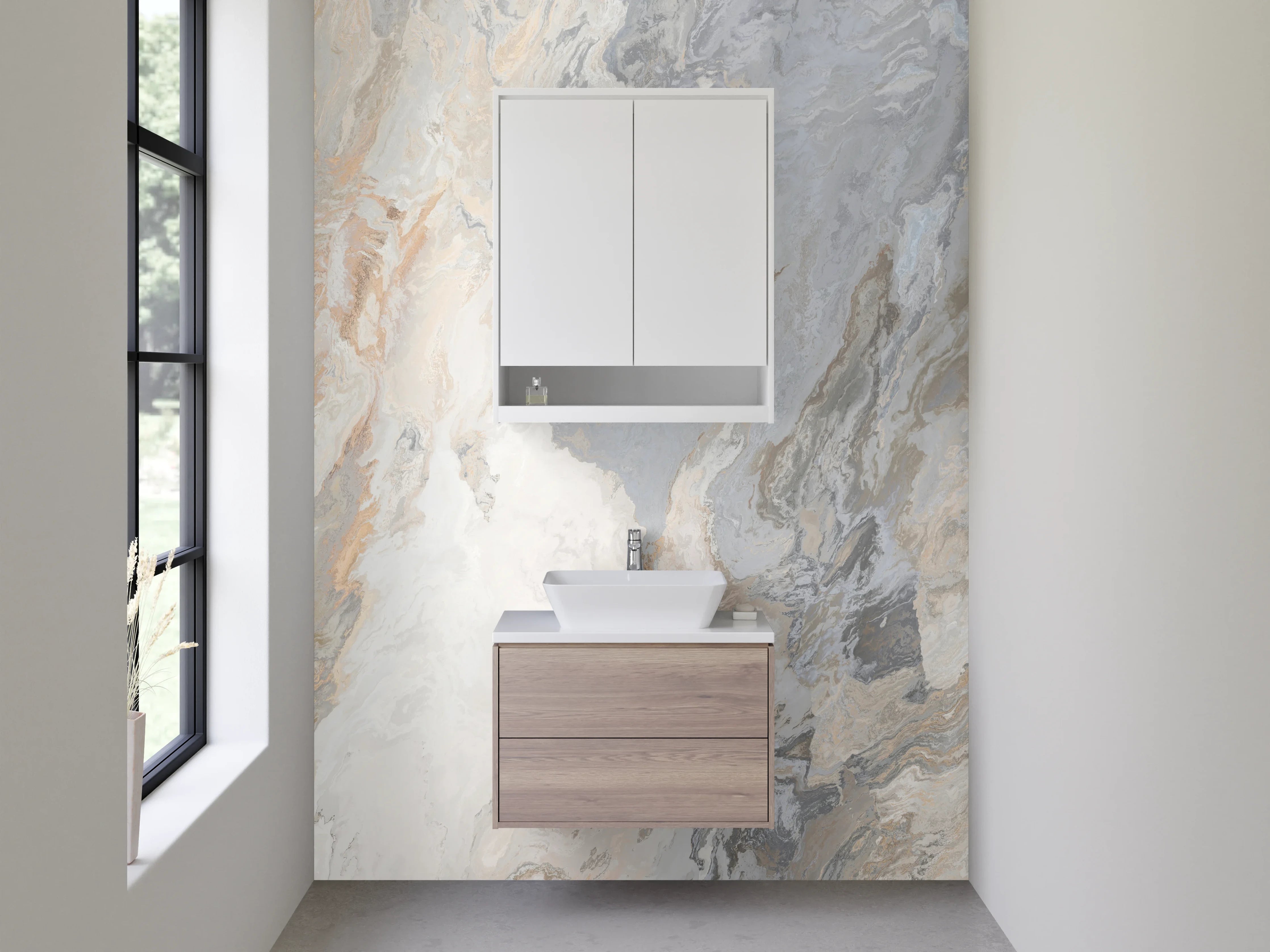 Waschbecken-Rückwand - Helles Marmor Design in Weiß-Grau