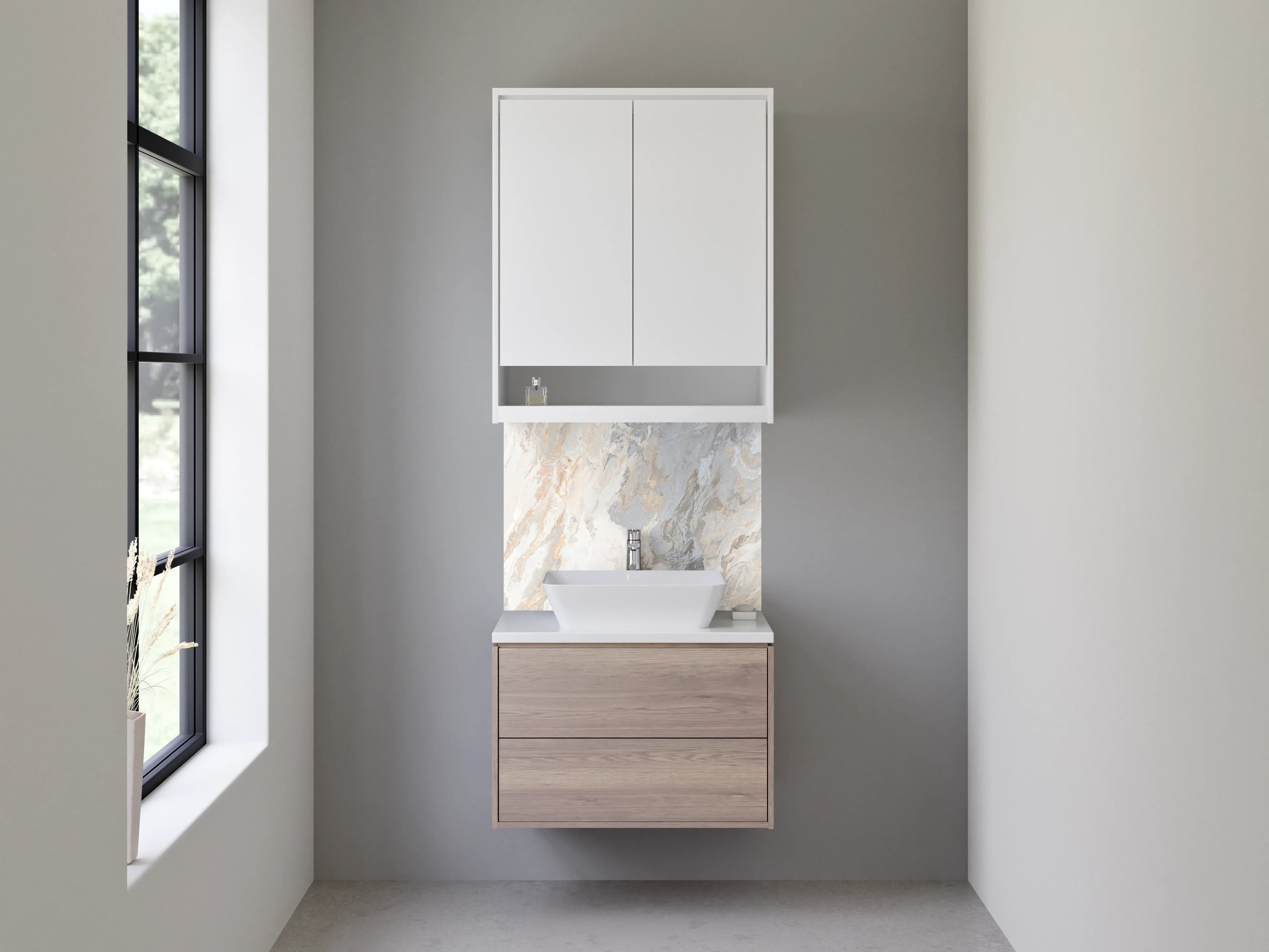 Waschbecken-Rückwand - Helles Marmor Design in Weiß-Grau