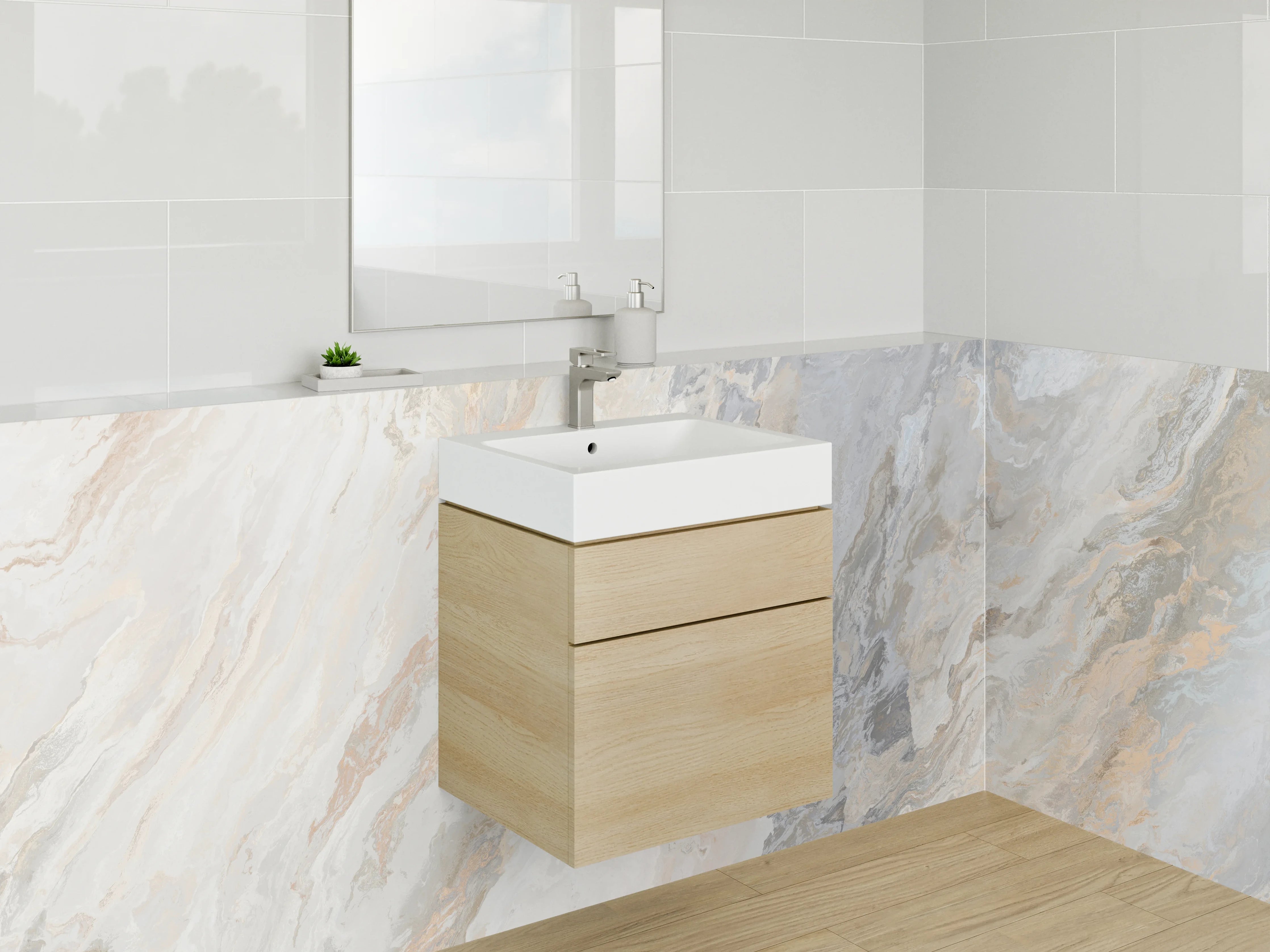 Waschbecken-Rückwand - Helles Marmor Design in Weiß-Grau