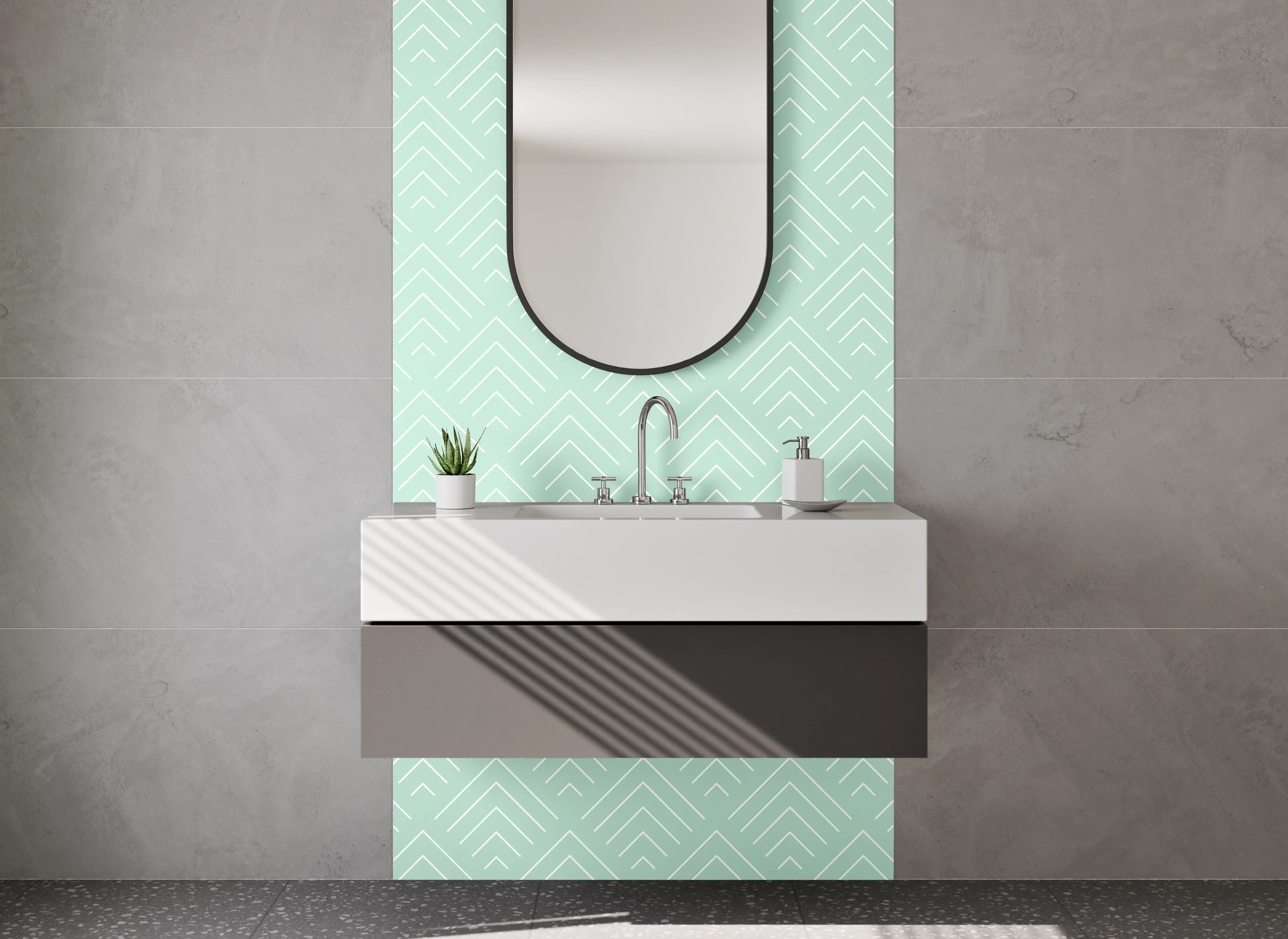 Waschbecken-Rückwand - Helles Mintgrün-Design mit Mustern