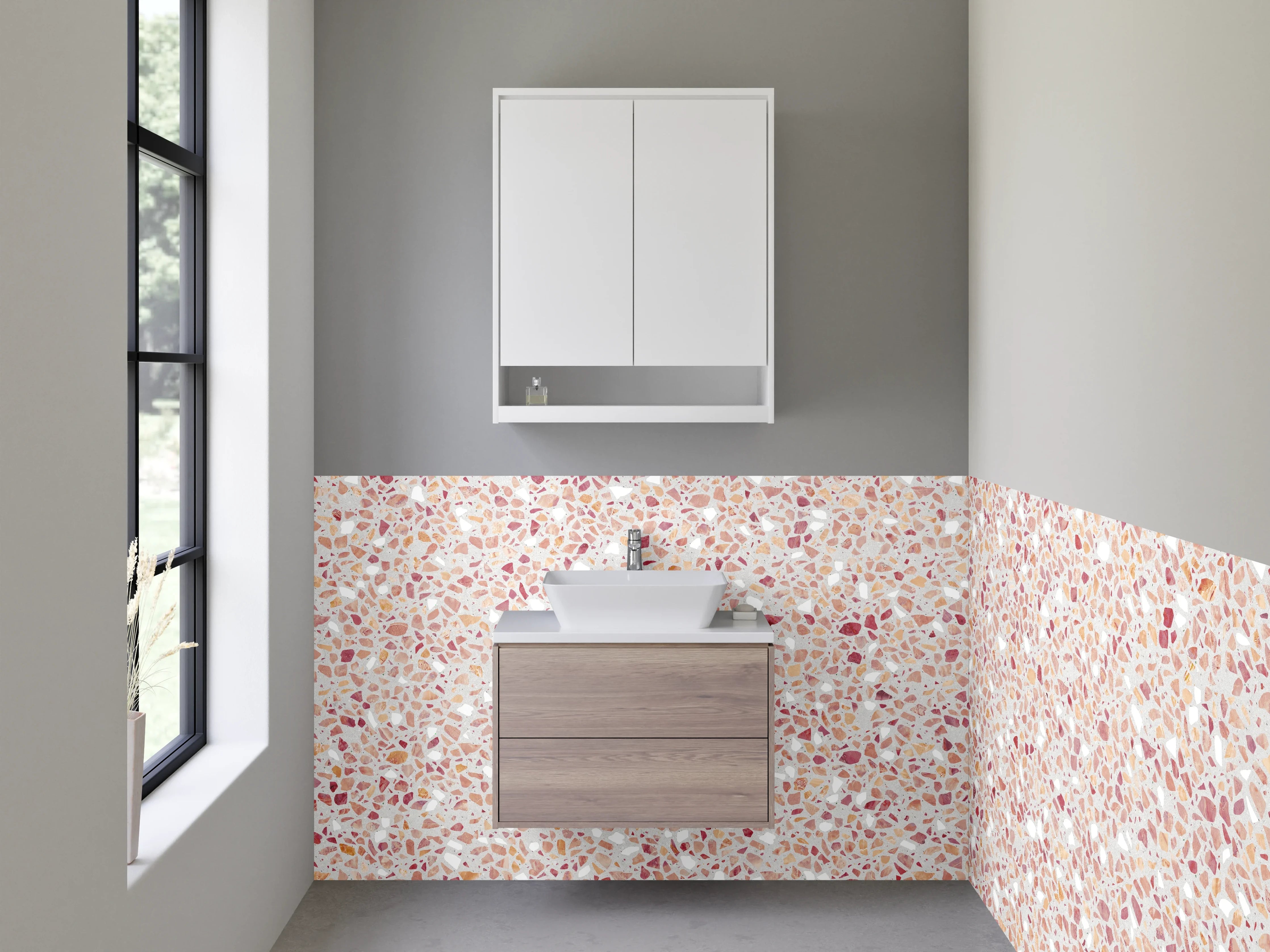 Waschbecken-Rückwand - Helles Mosaikmuster in Rosa und Sandfarben