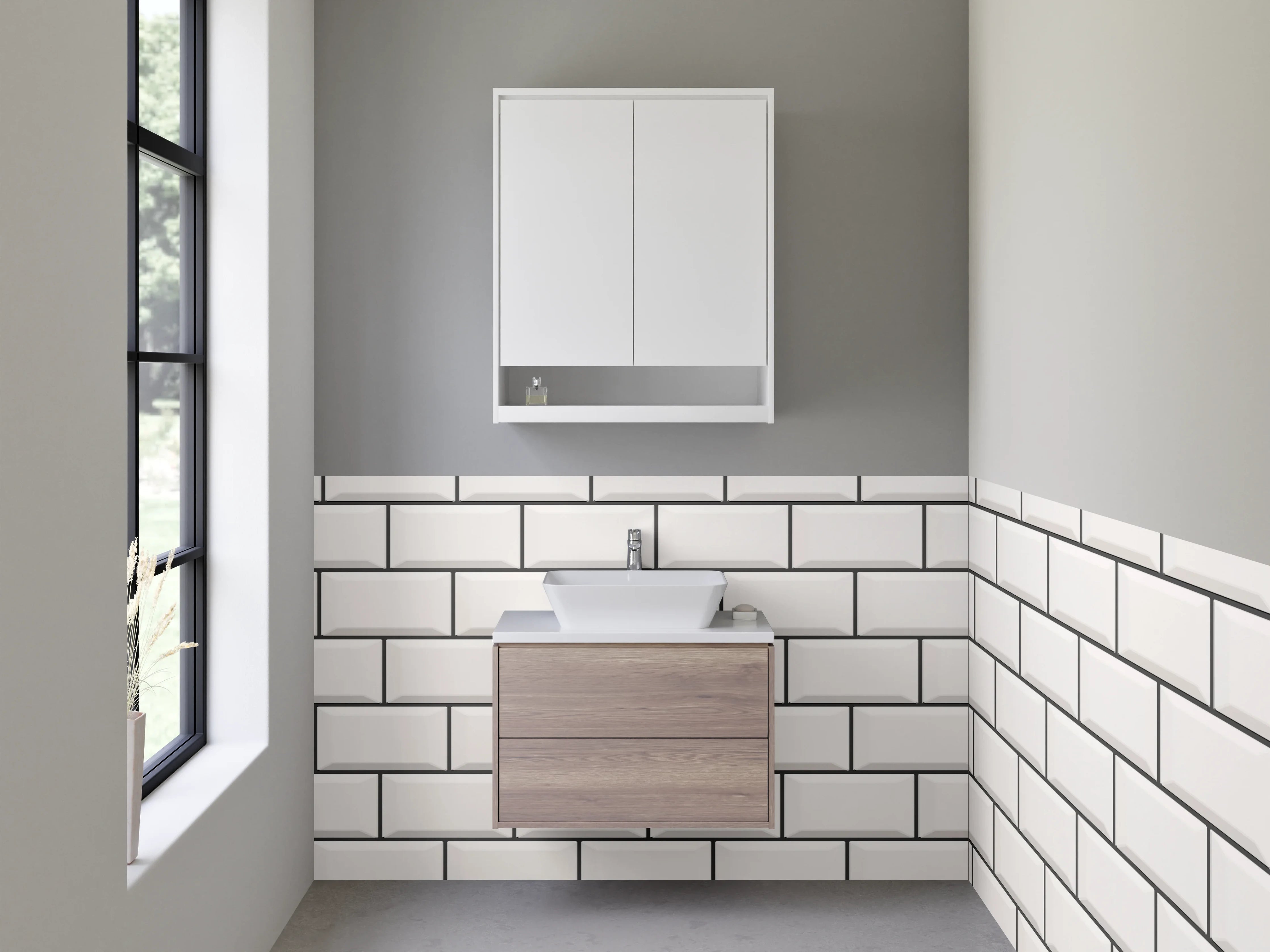 Waschbecken-Rückwand - Helles Ziegelmauer-Design in Grau