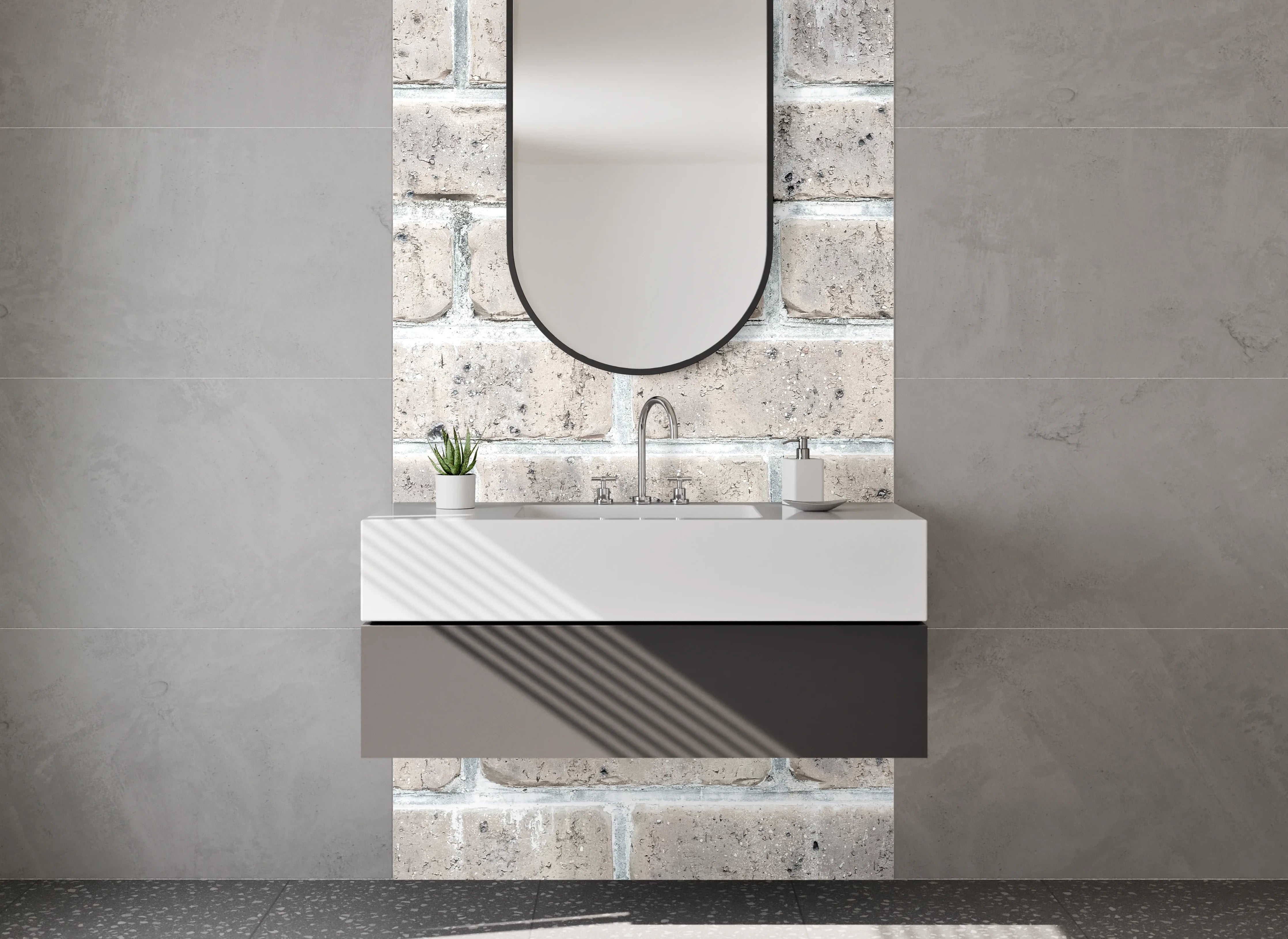 Waschbecken-Rückwand - Helles Ziegelmauer mit natürlicher Textur