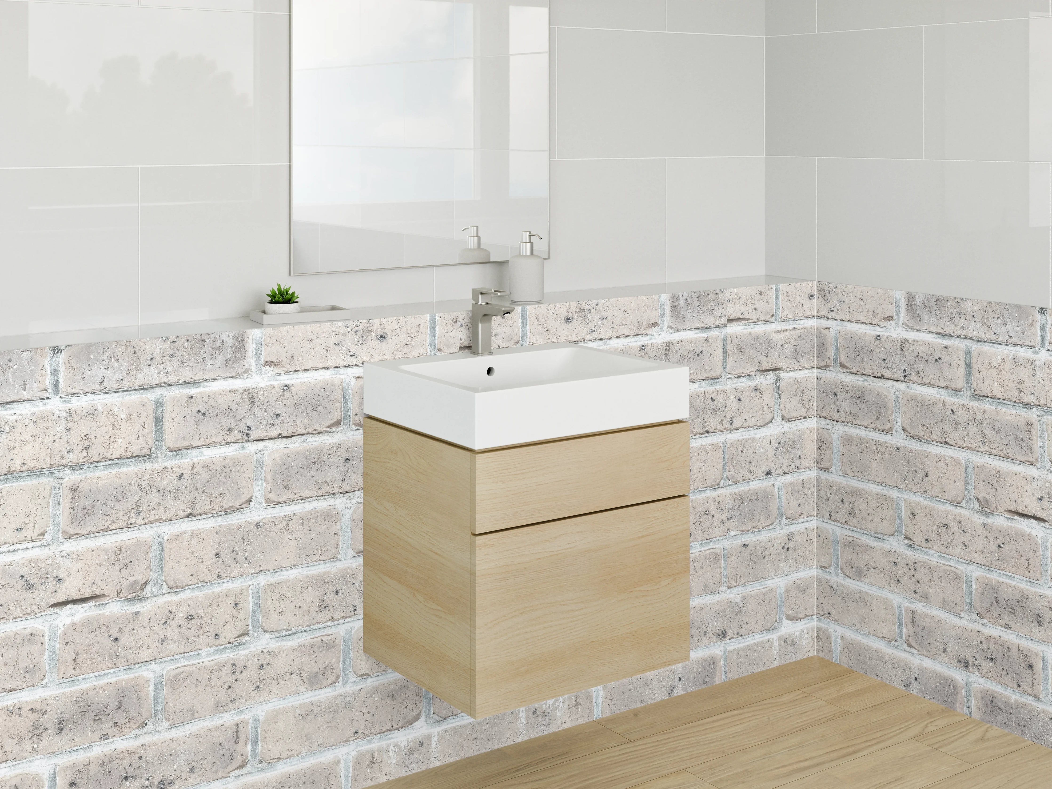 Waschbecken-Rückwand - Helles Ziegelmauer mit natürlicher Textur