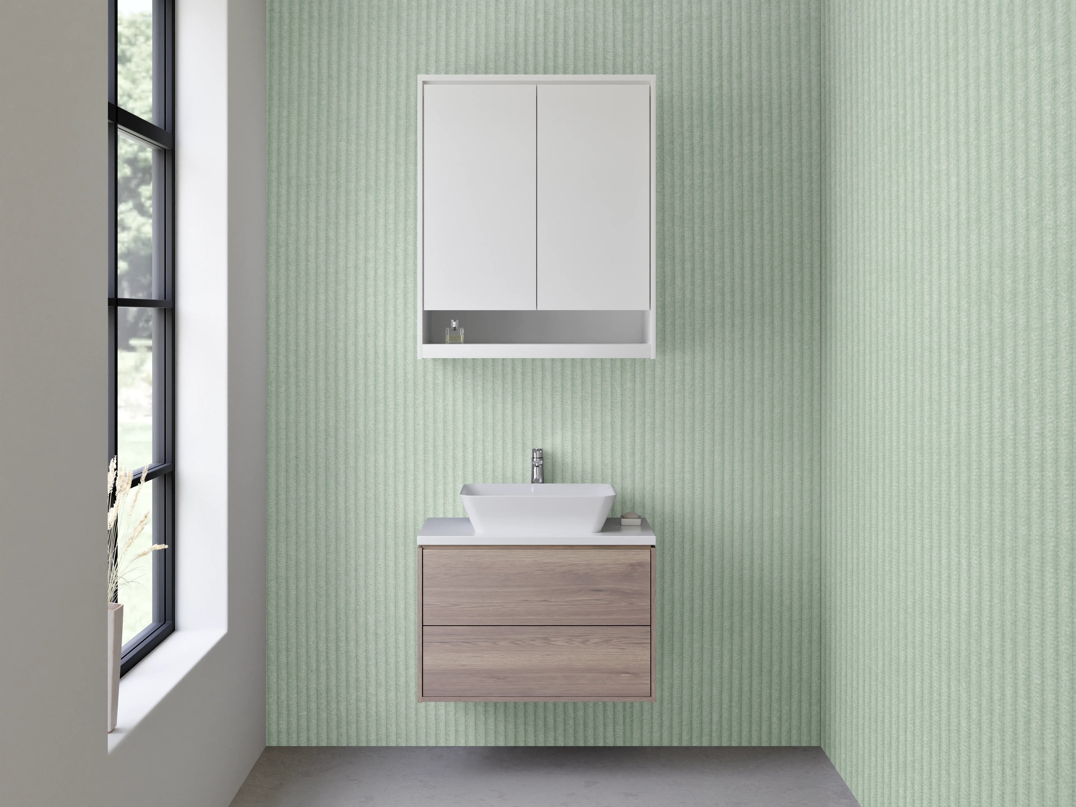 Waschbecken-Rückwand - Helles grün-graues Streifenmuster