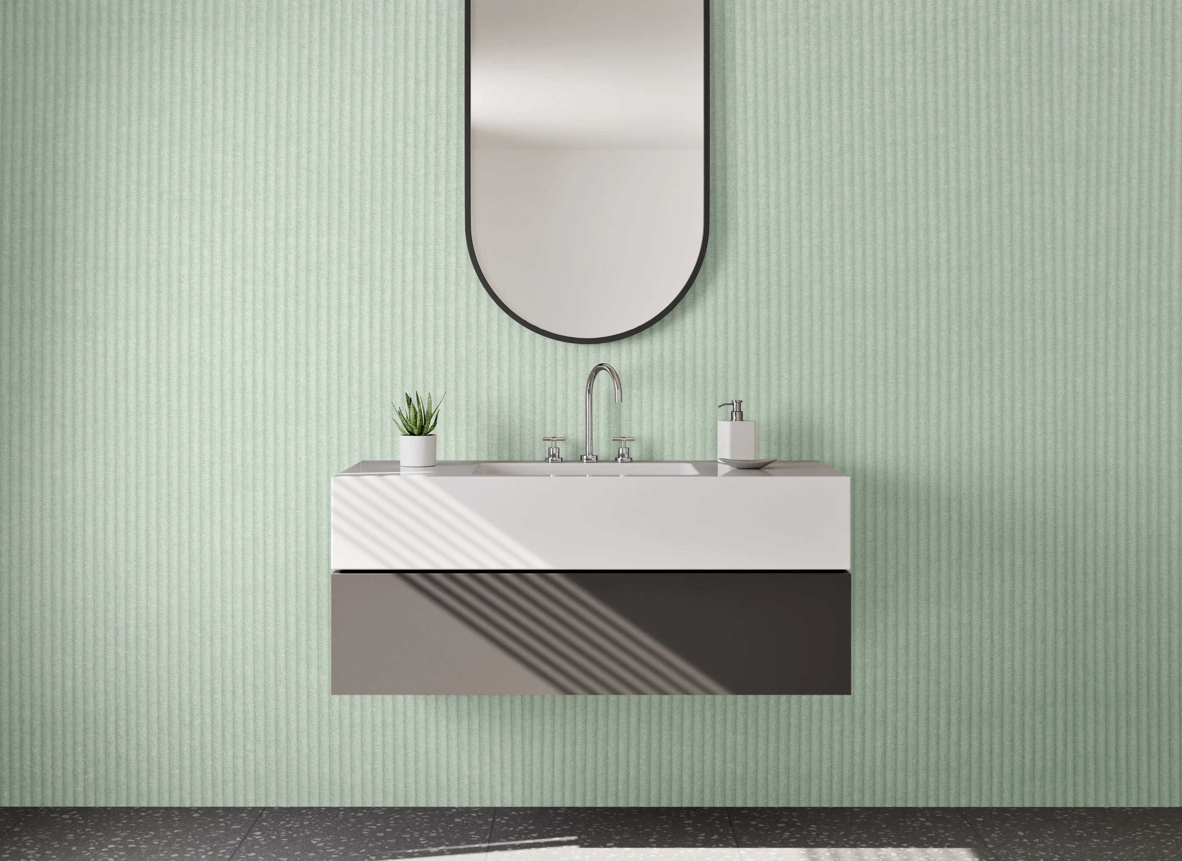 Waschbecken-Rückwand - Helles grün-graues Streifenmuster