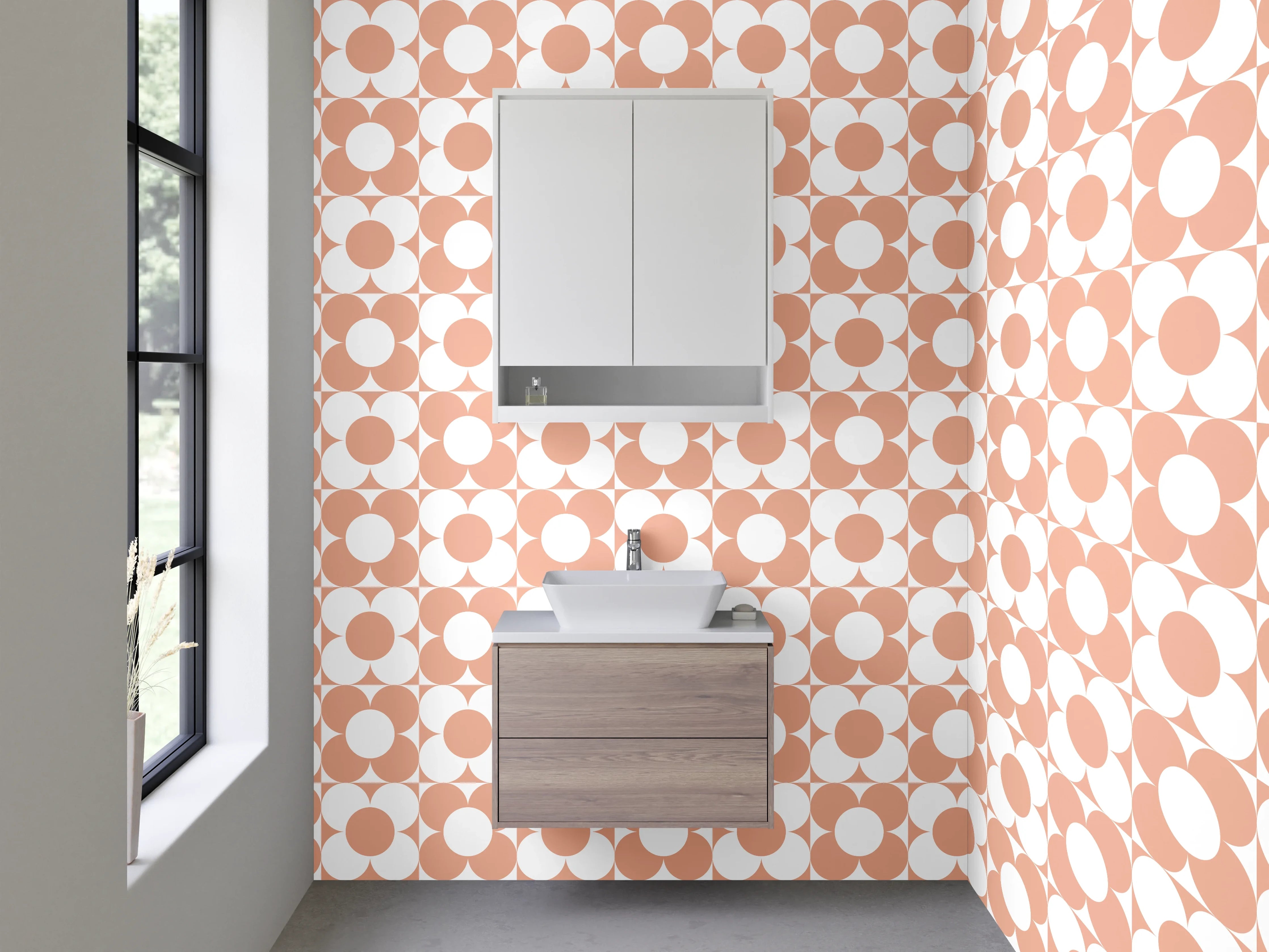 Waschbecken-Rückwand - Hellorange geometrisches Muster
