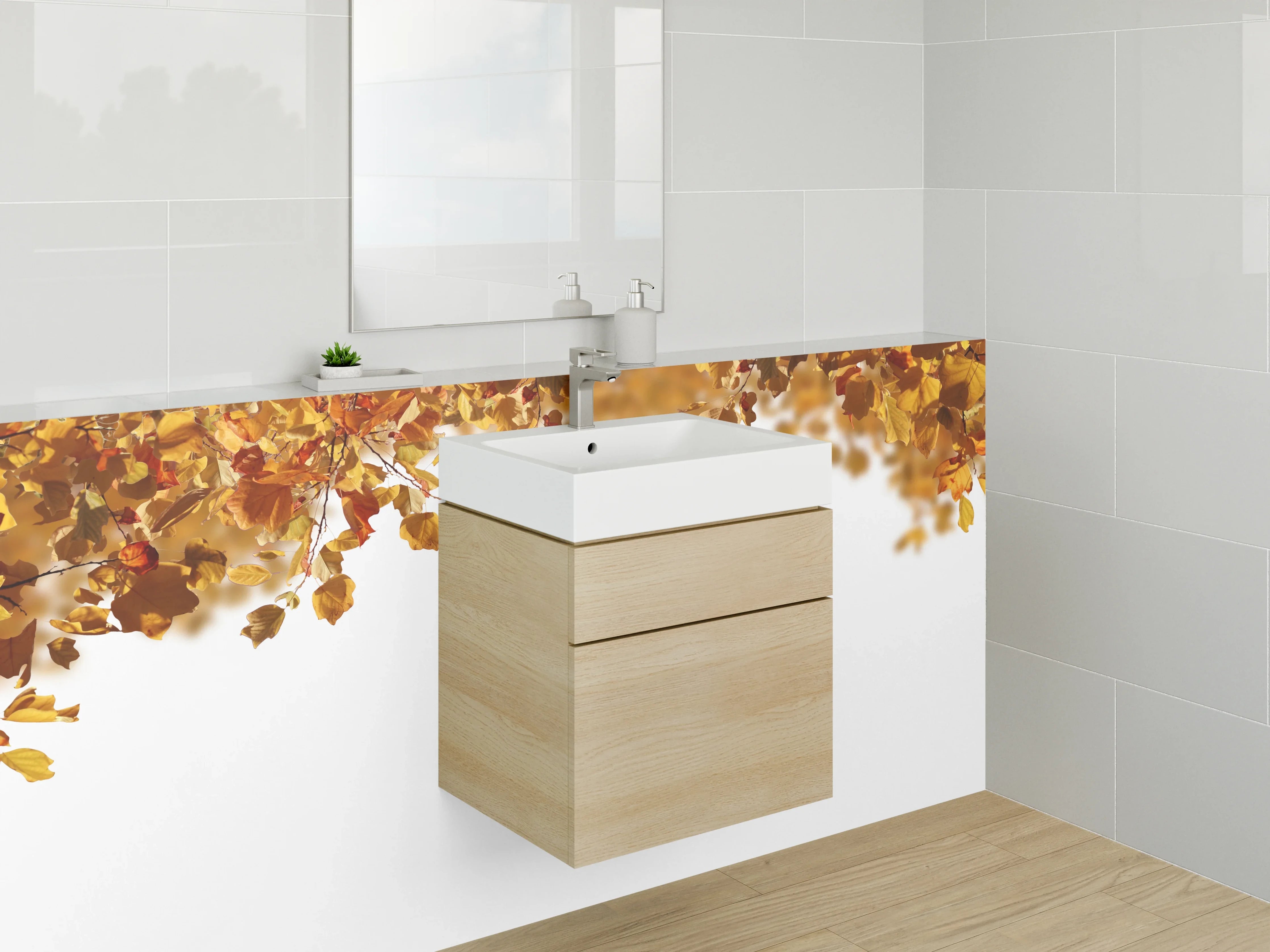 Waschbecken-Rückwand - Herbstlaub Design für Küchenrückwand