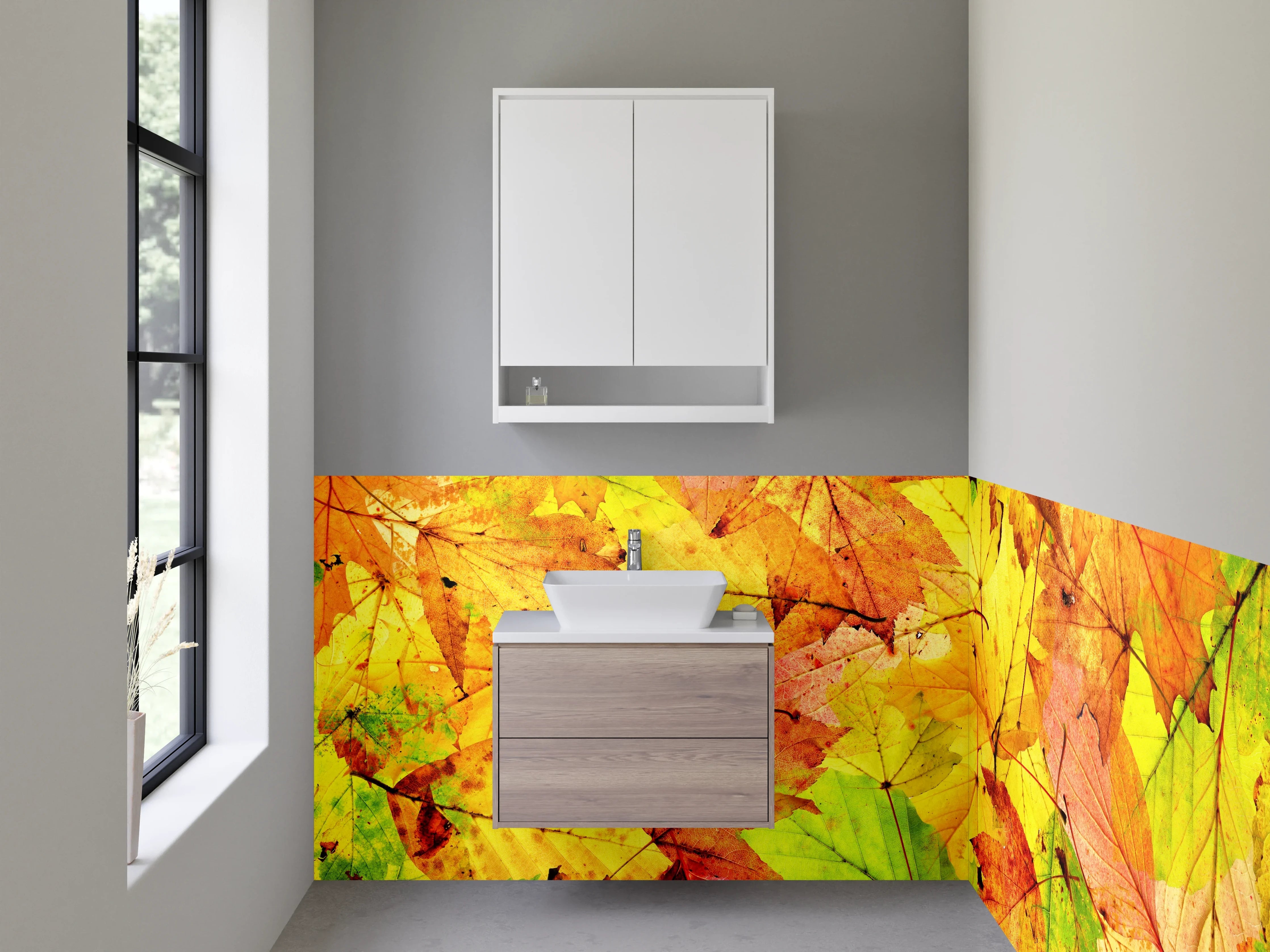 Waschbecken-Rückwand - Herbstliche Blätter Collage Naturfarben