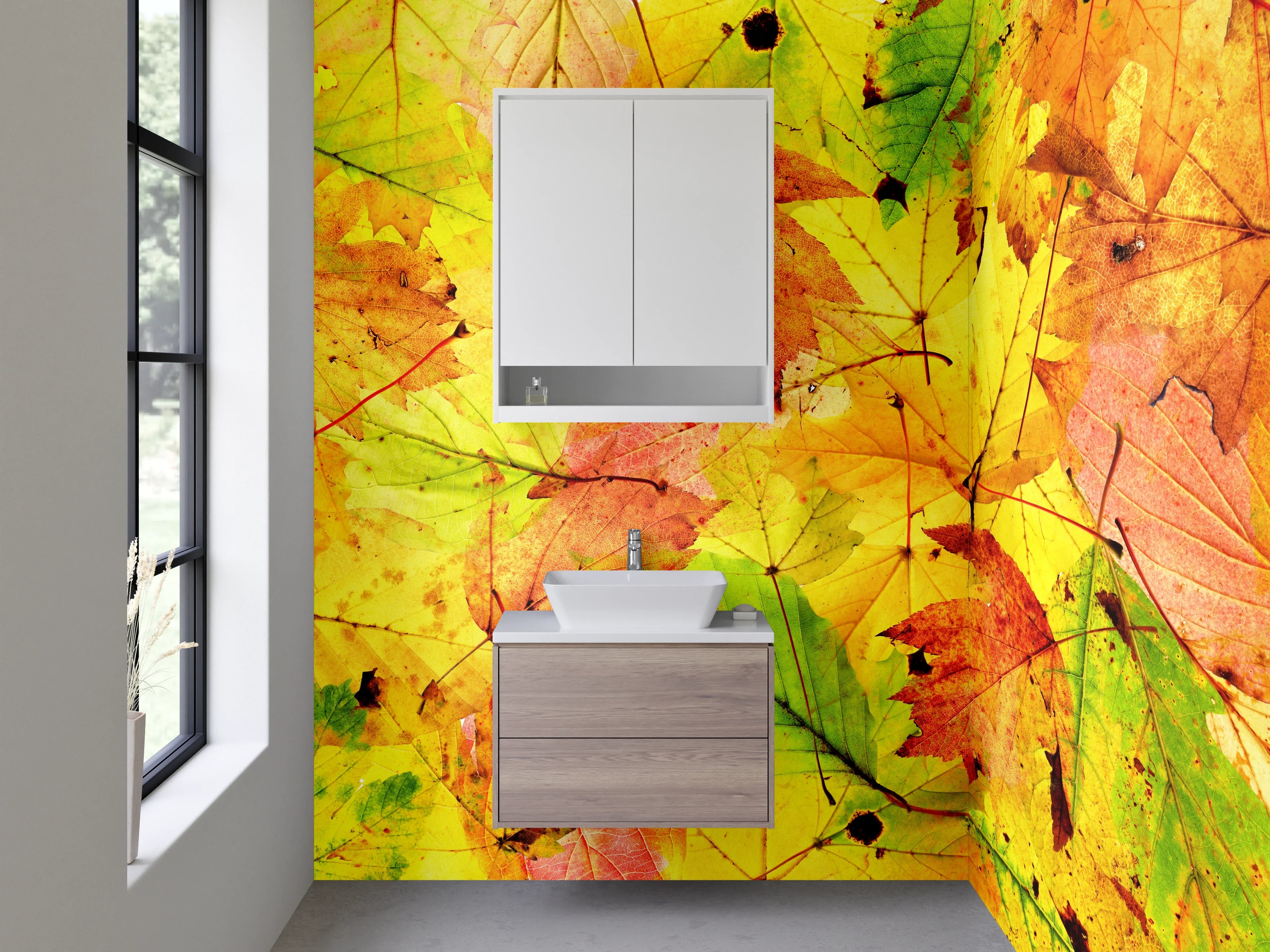 Waschbecken-Rückwand - Herbstliche Blätter Collage Naturfarben