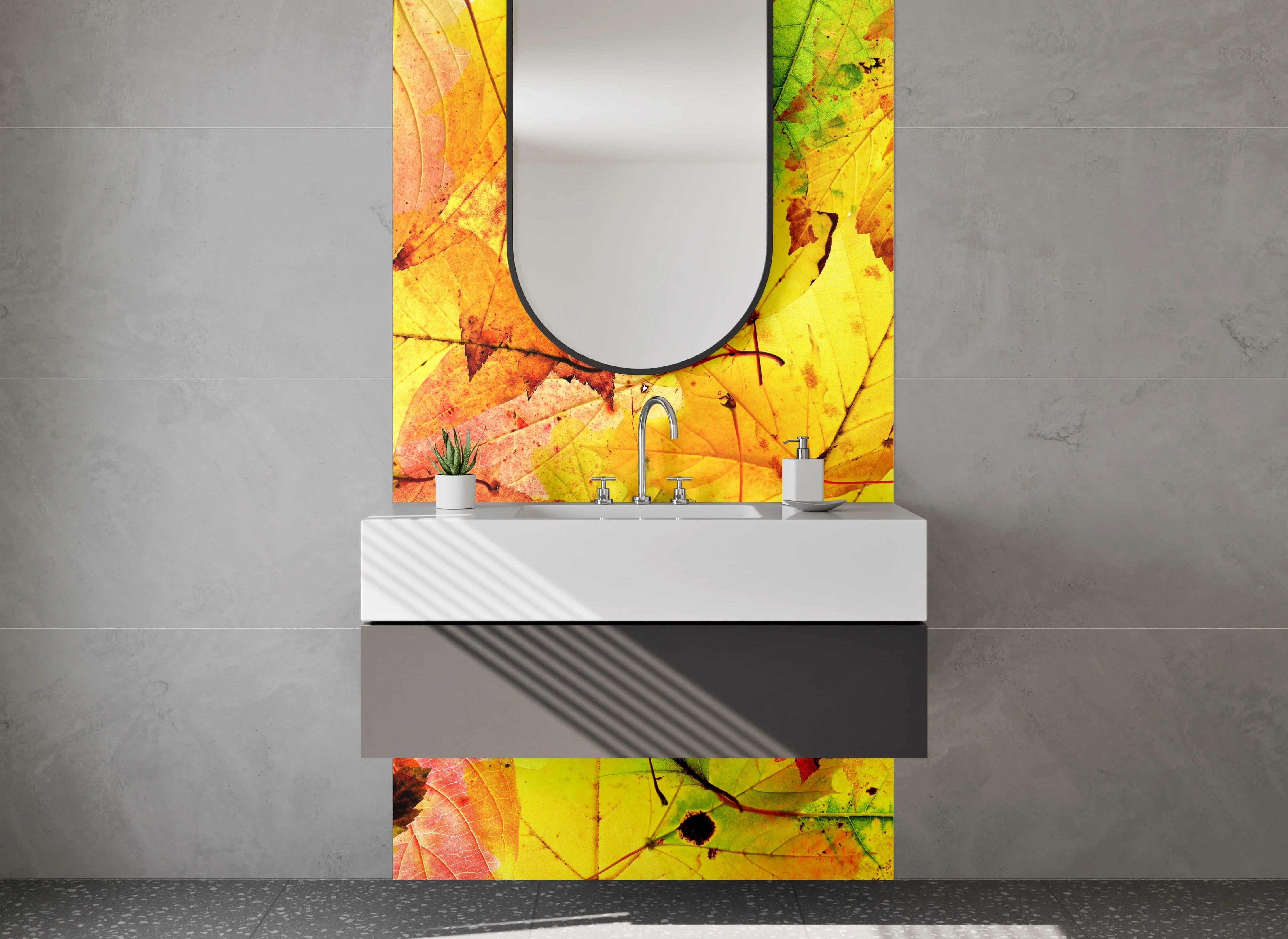 Waschbecken-Rückwand - Herbstliche Blätter Collage Naturfarben