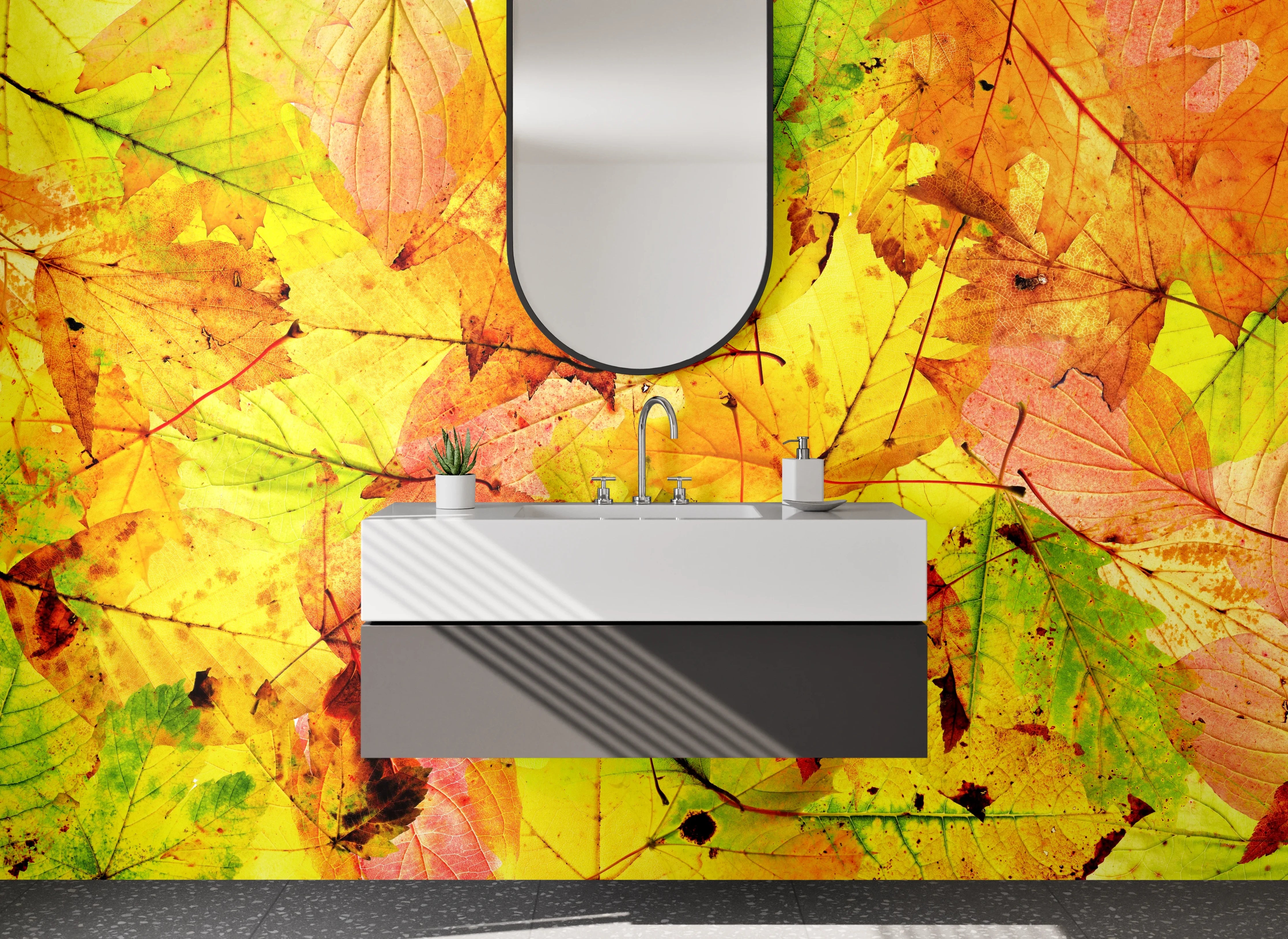 Waschbecken-Rückwand - Herbstliche Blätter Collage Naturfarben