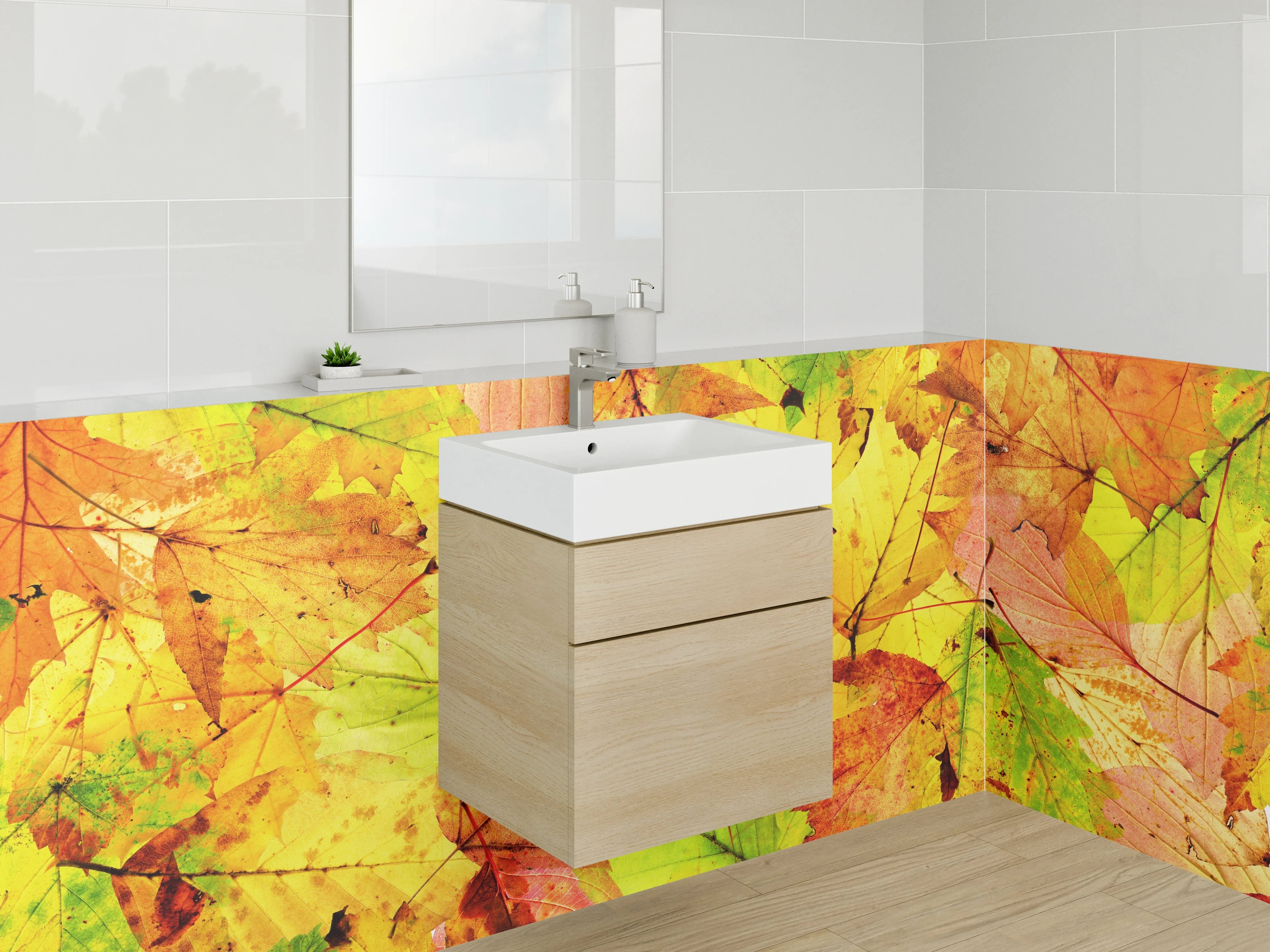 Waschbecken-Rückwand - Herbstliche Blätter Collage Naturfarben