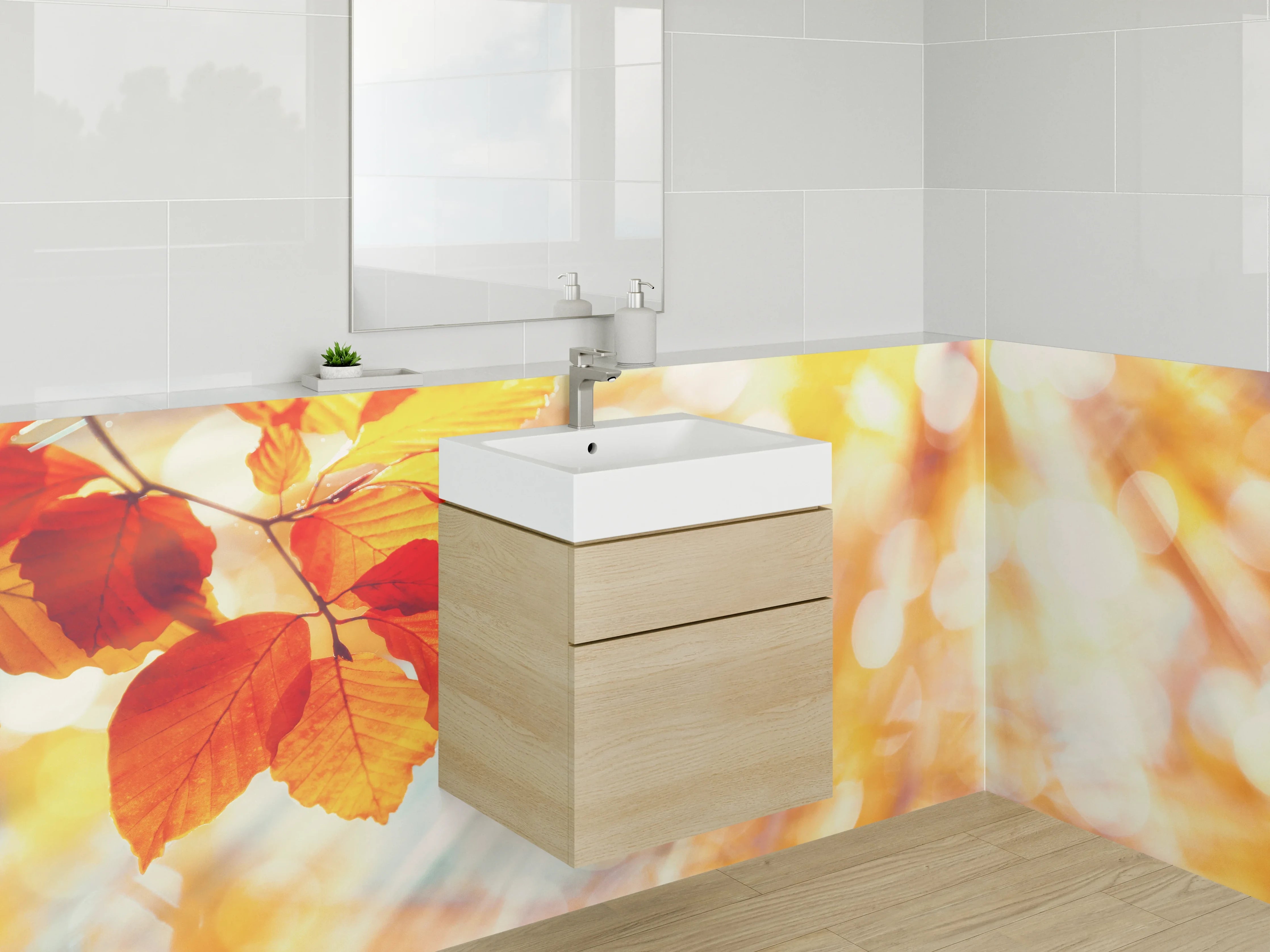 Waschbecken-Rückwand - Herbstliche Blätter Sonnenstrahlen