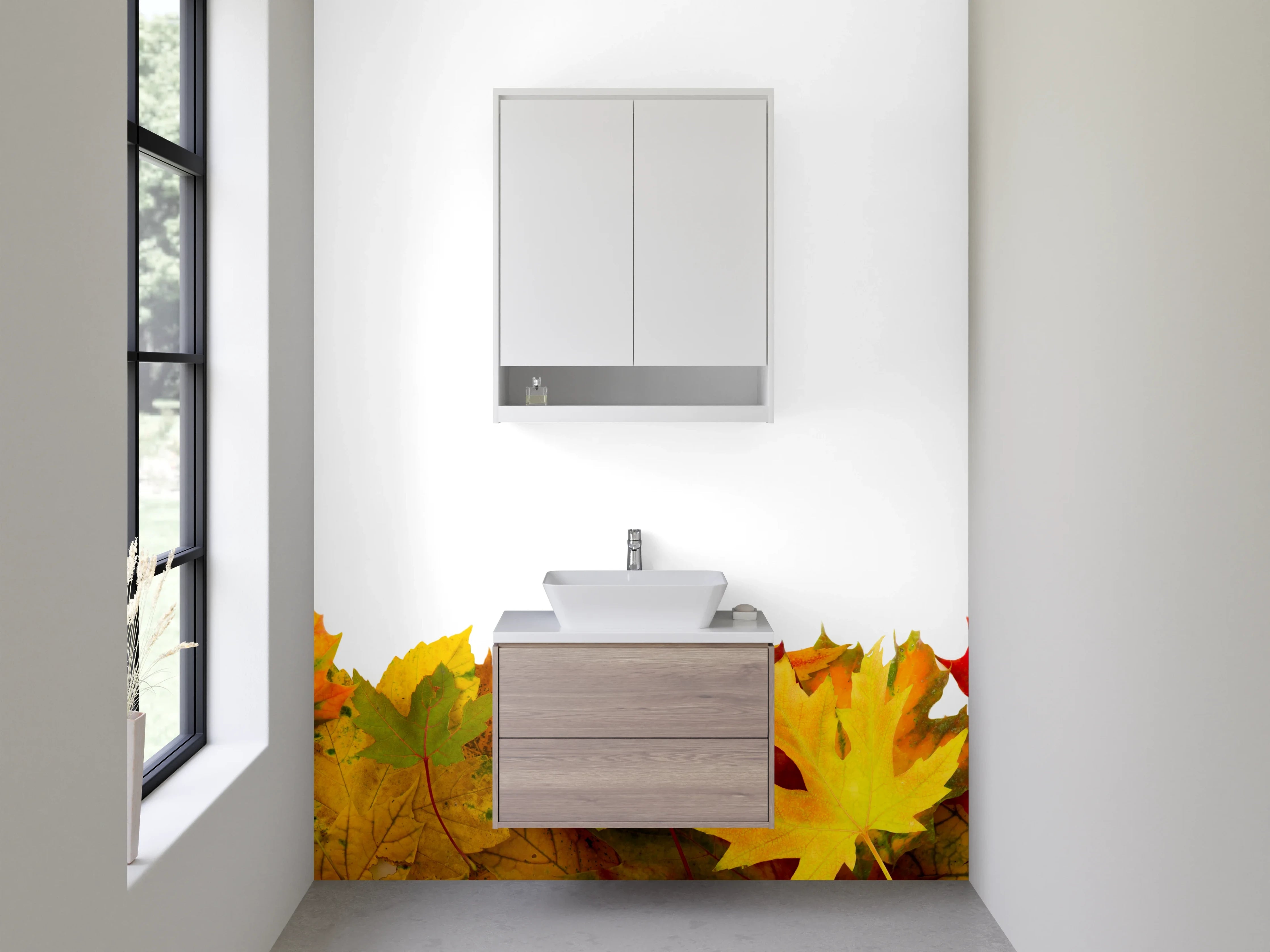 Waschbecken-Rückwand - Herbstliche Blätterbordüre – Bunte Eleganz