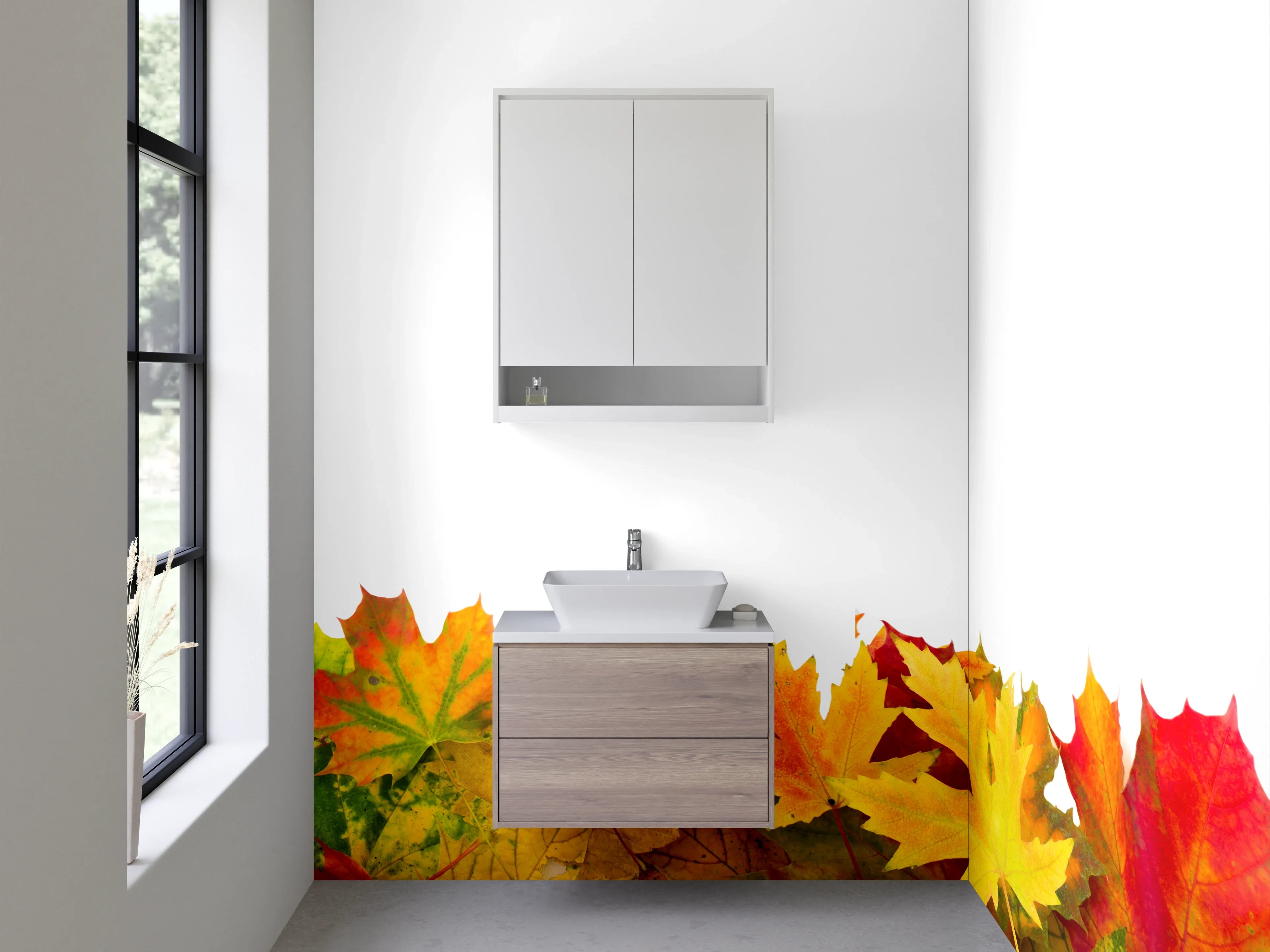 Waschbecken-Rückwand - Herbstliche Blätterbordüre – Bunte Eleganz