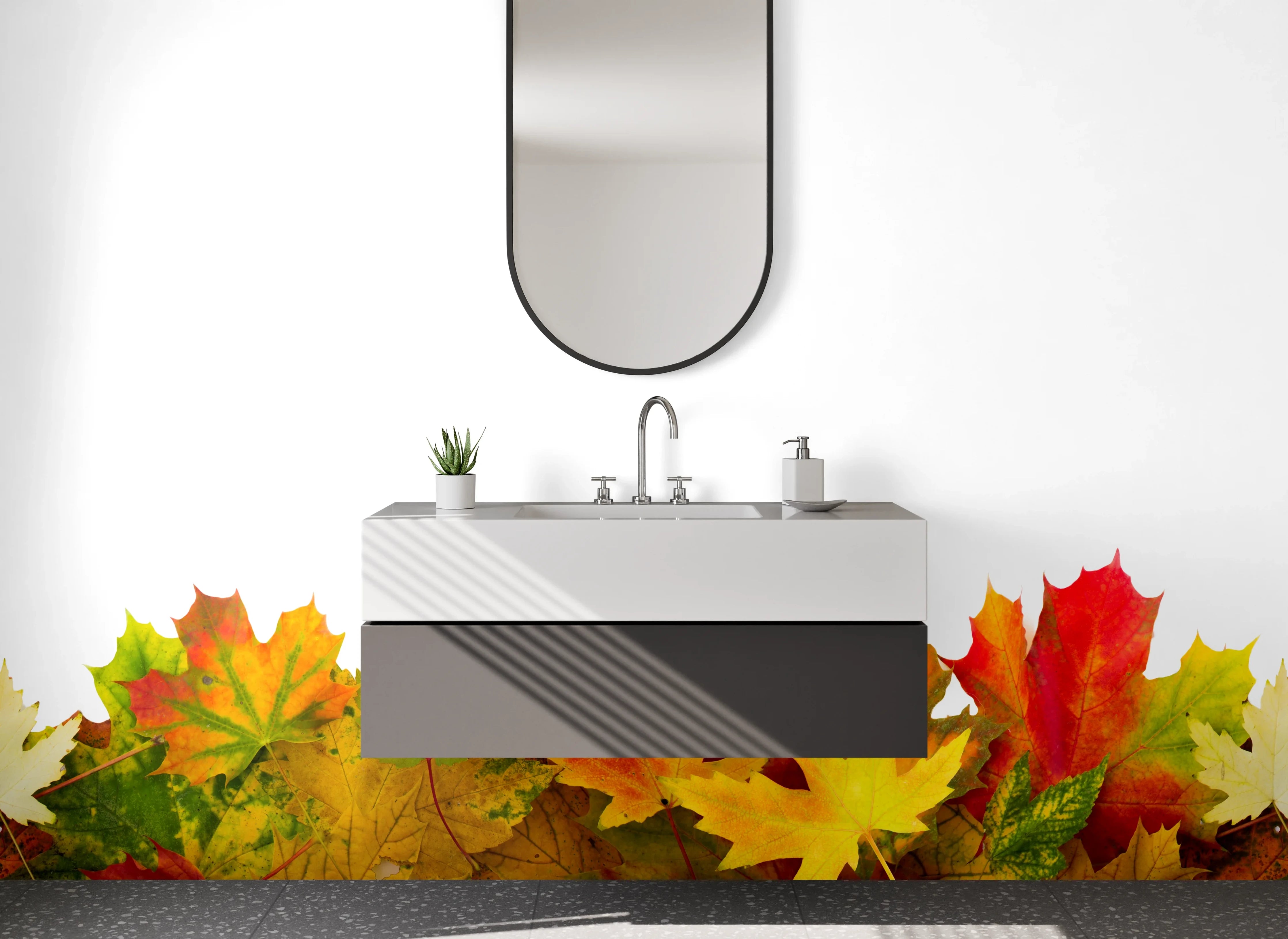 Waschbecken-Rückwand - Herbstliche Blätterbordüre – Bunte Eleganz