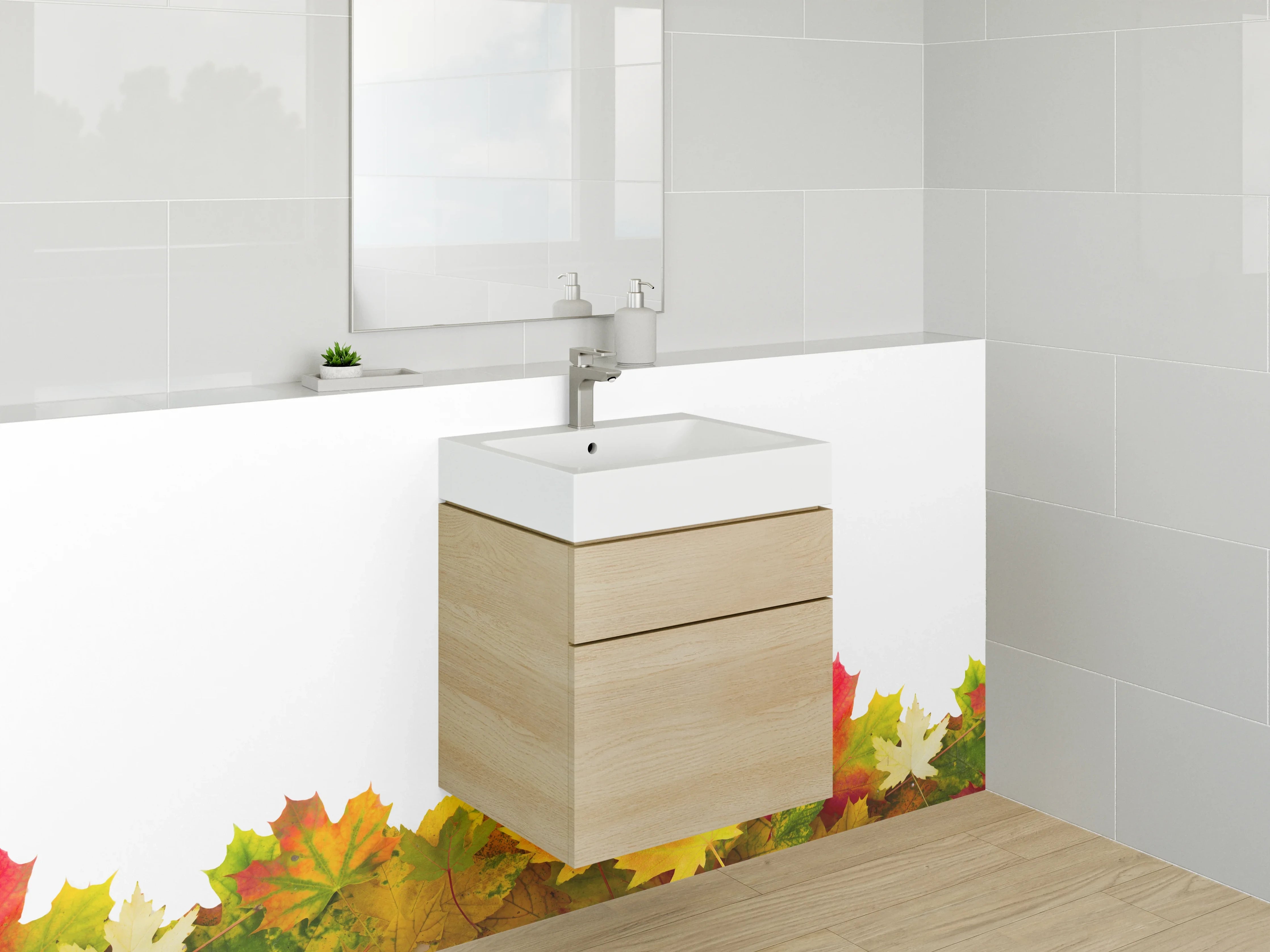 Waschbecken-Rückwand - Herbstliche Blätterbordüre – Bunte Eleganz