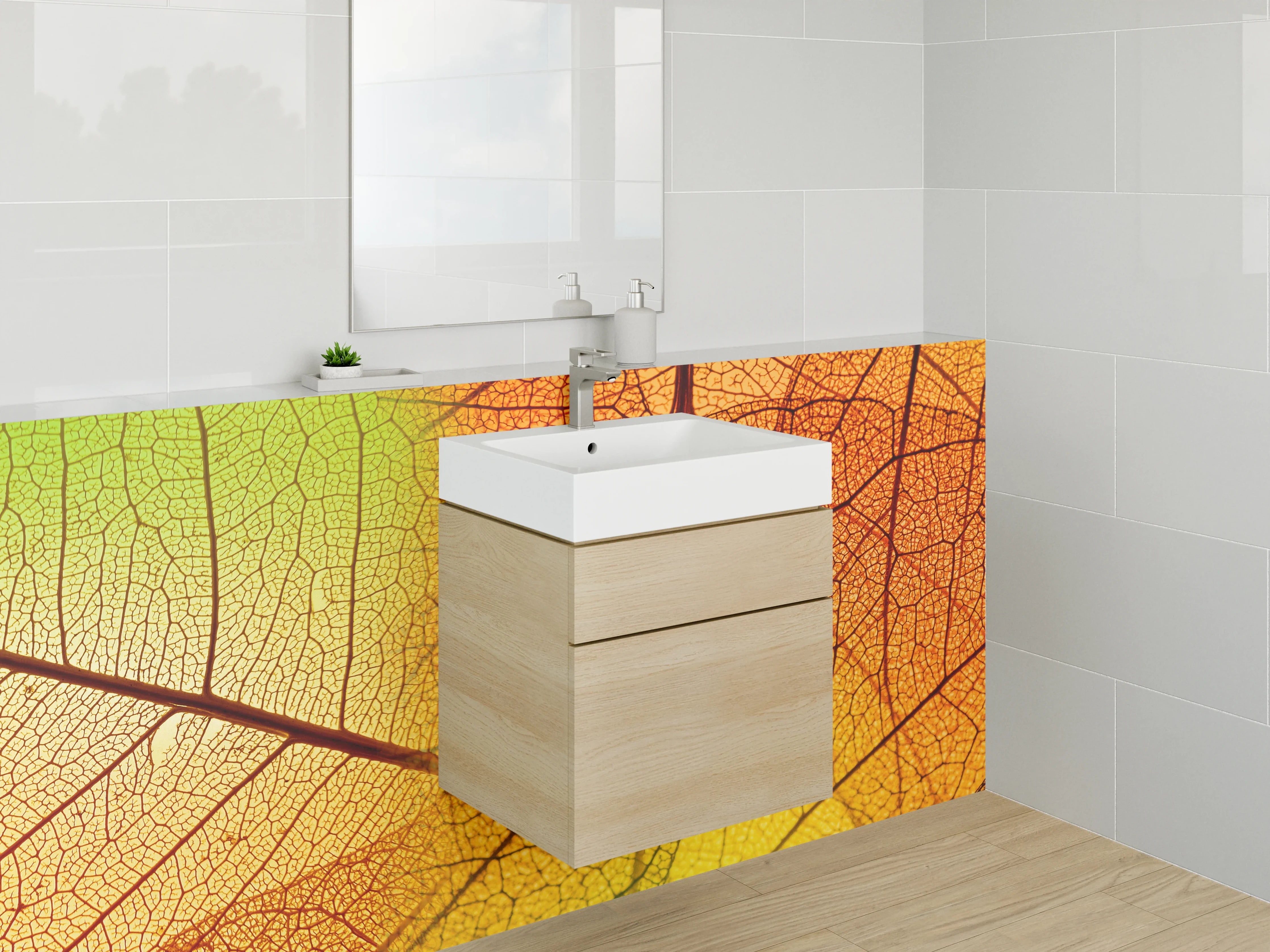 Waschbecken-Rückwand - Herbstliche Blattstruktur in Makroansicht