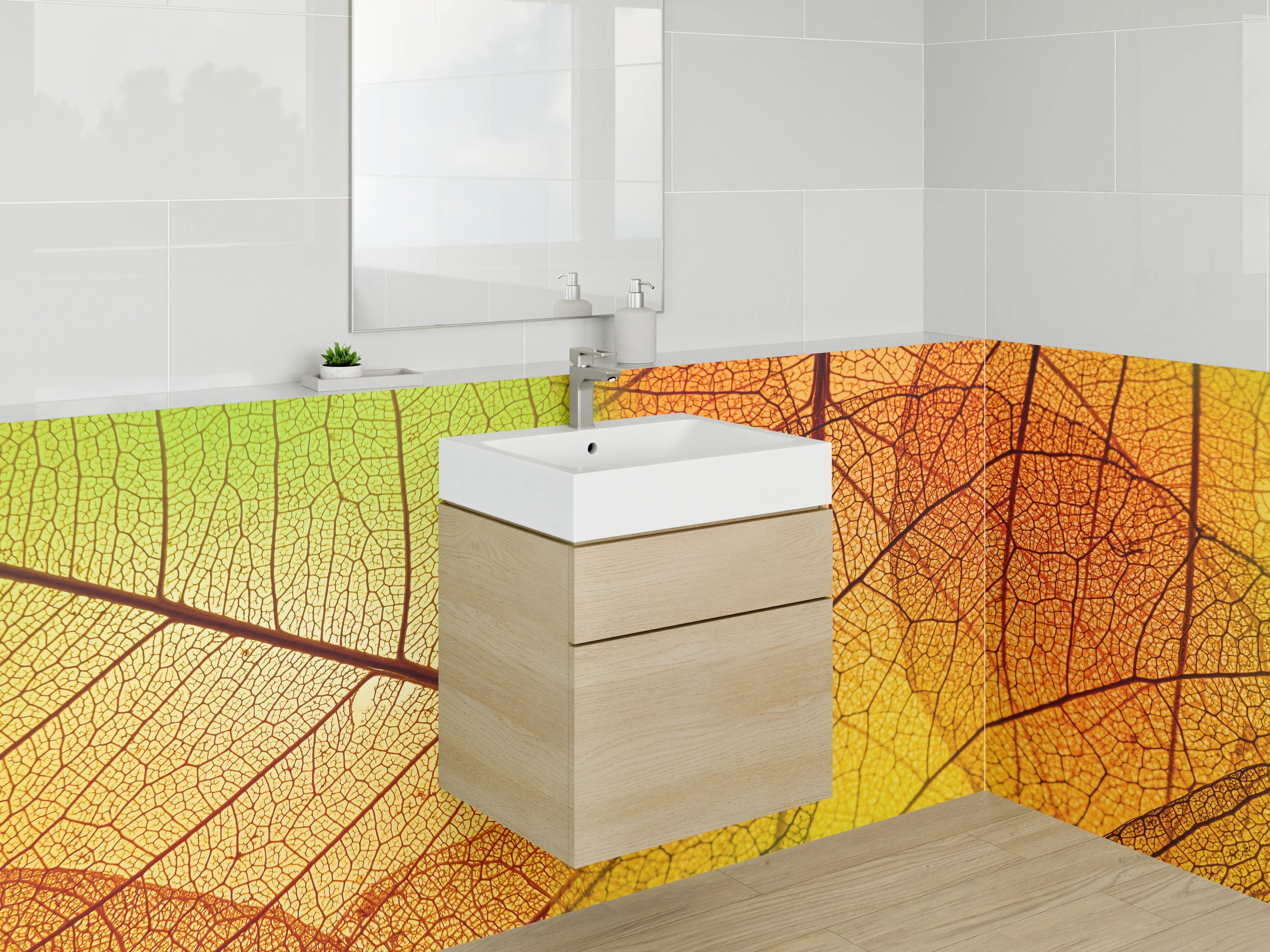 Waschbecken-Rückwand - Herbstliche Blattstruktur in Makroansicht