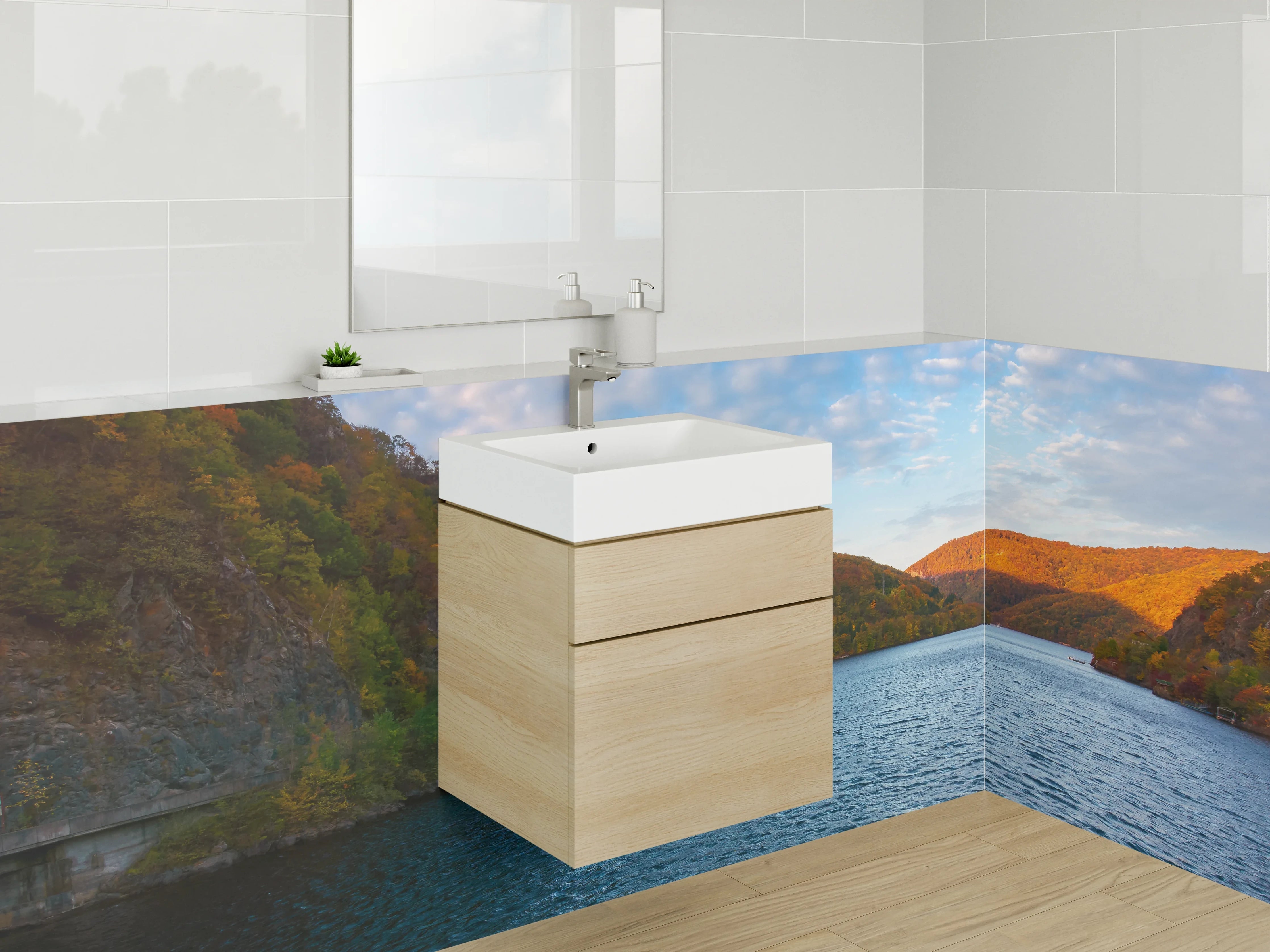 Waschbecken-Rückwand - Herbstlicher See im Mittelgebirge