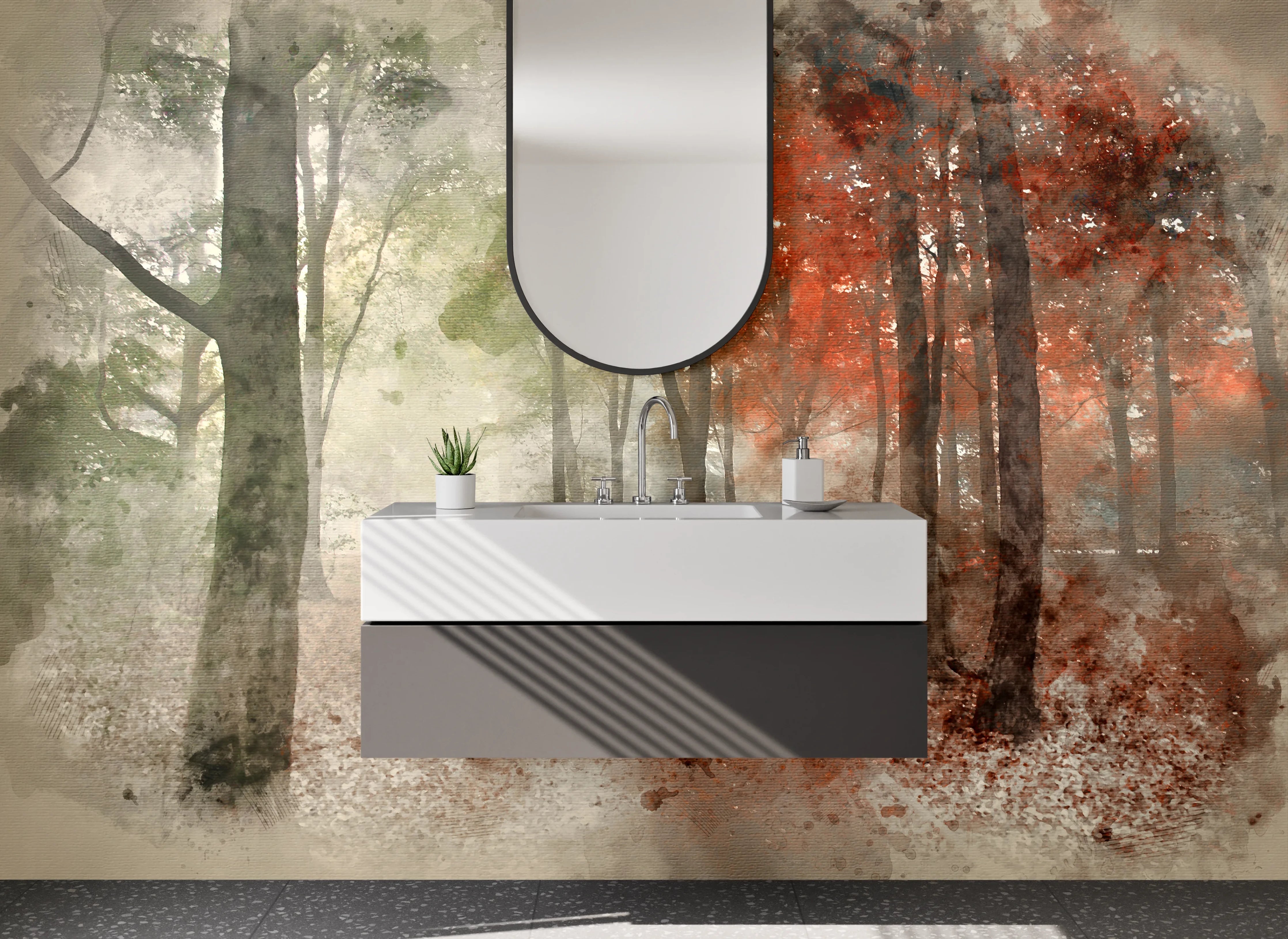 Waschbecken-Rückwand - Herbstlicher Wald in sanften Farben