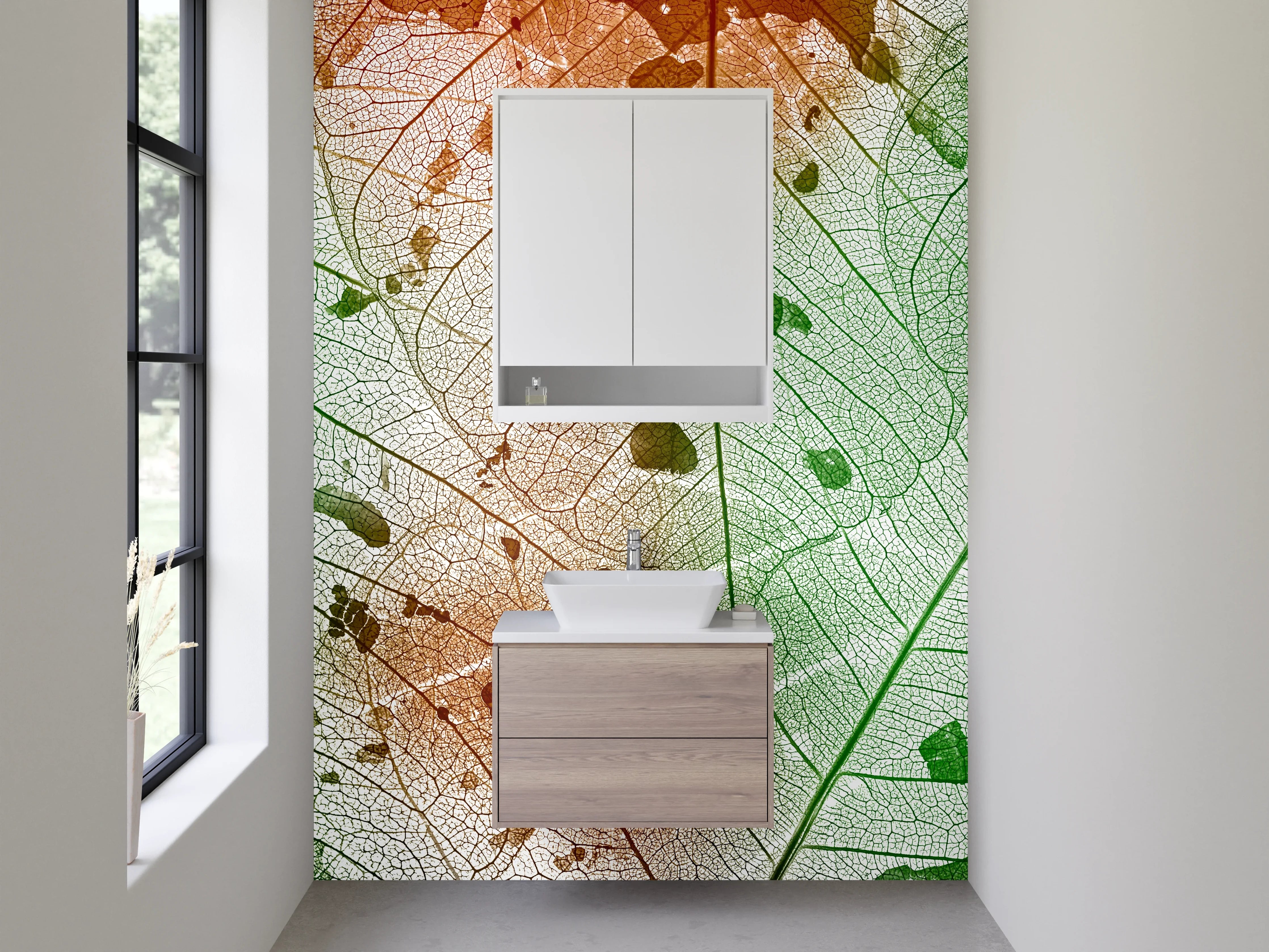 Waschbecken-Rückwand - Herbstliches Blatt-Design Orange-Grün