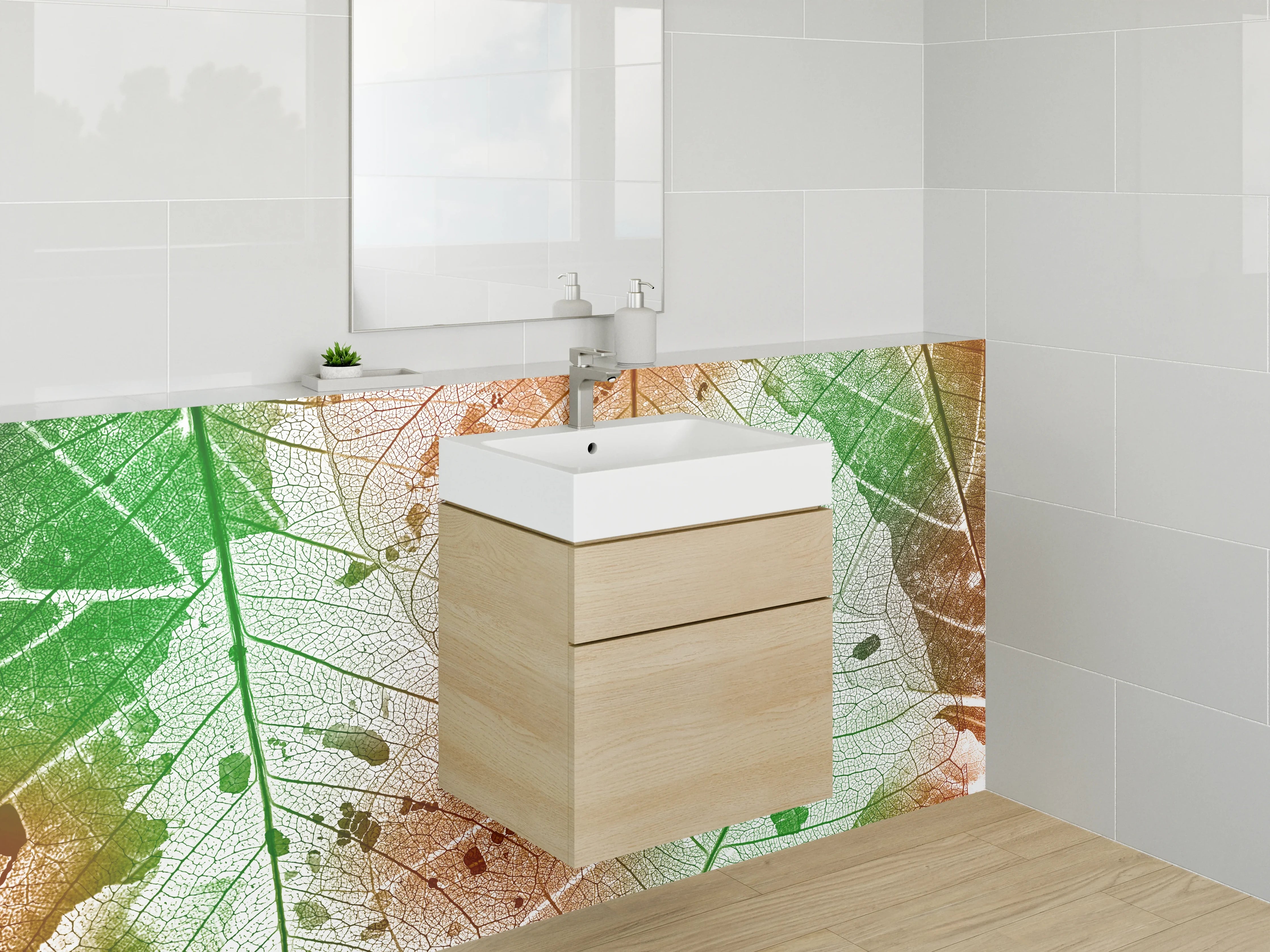Waschbecken-Rückwand - Herbstliches Blatt-Design Orange-Grün