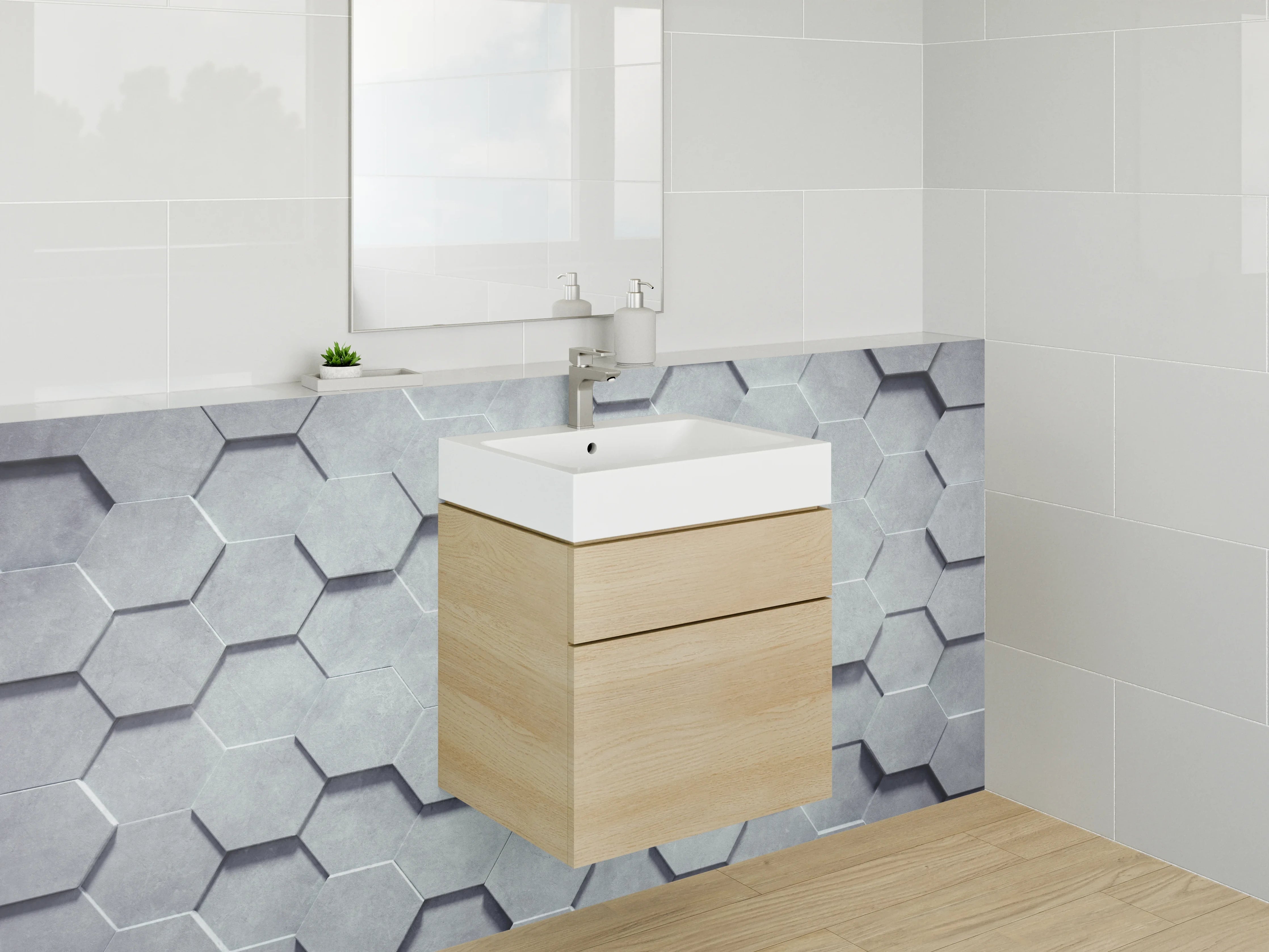Waschbecken-Rückwand - Hexagon 3D Muster Weiß Grau