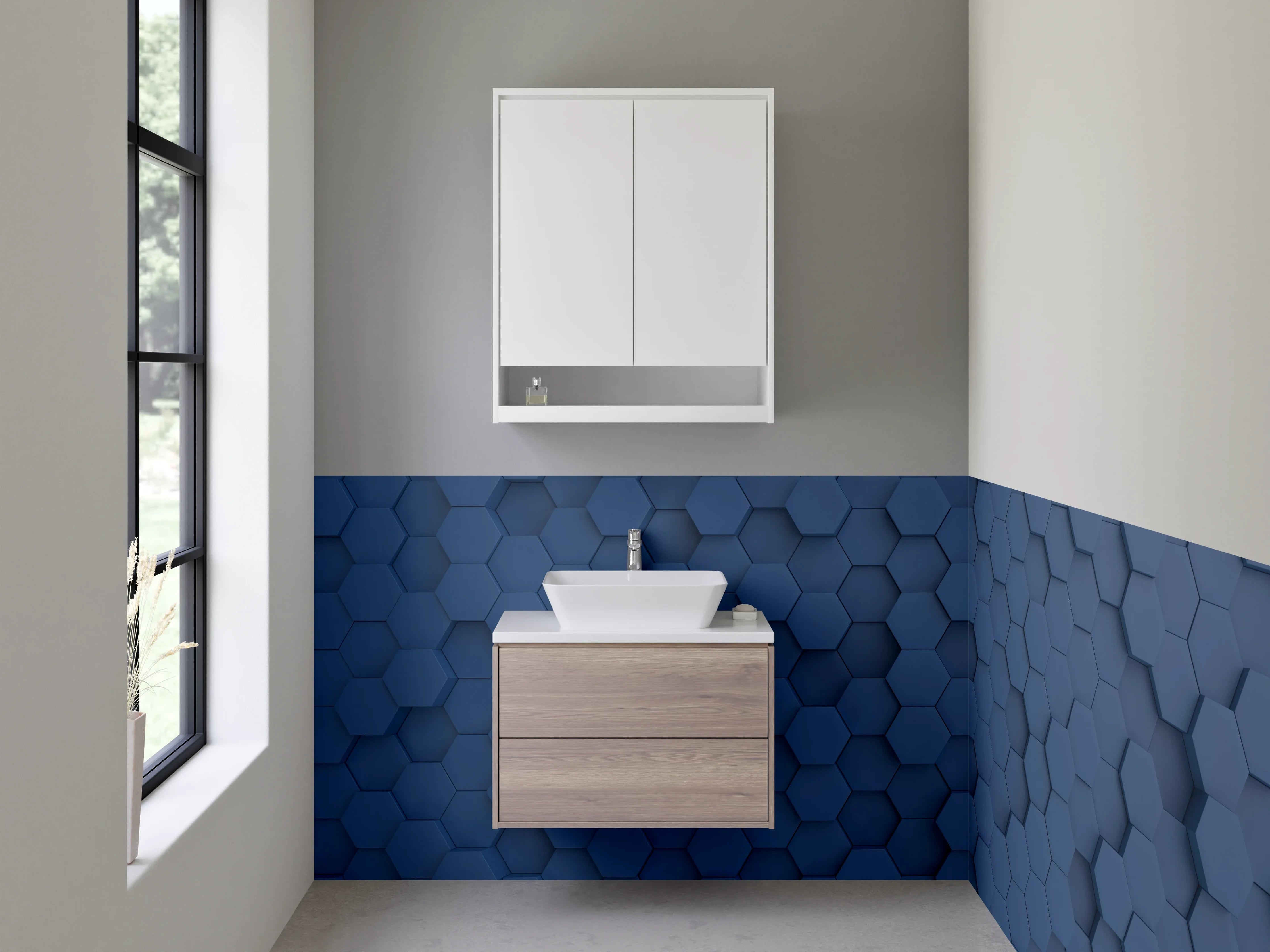 Waschbecken-Rückwand - Hexagon Blauer 3D-Mosaik-Look