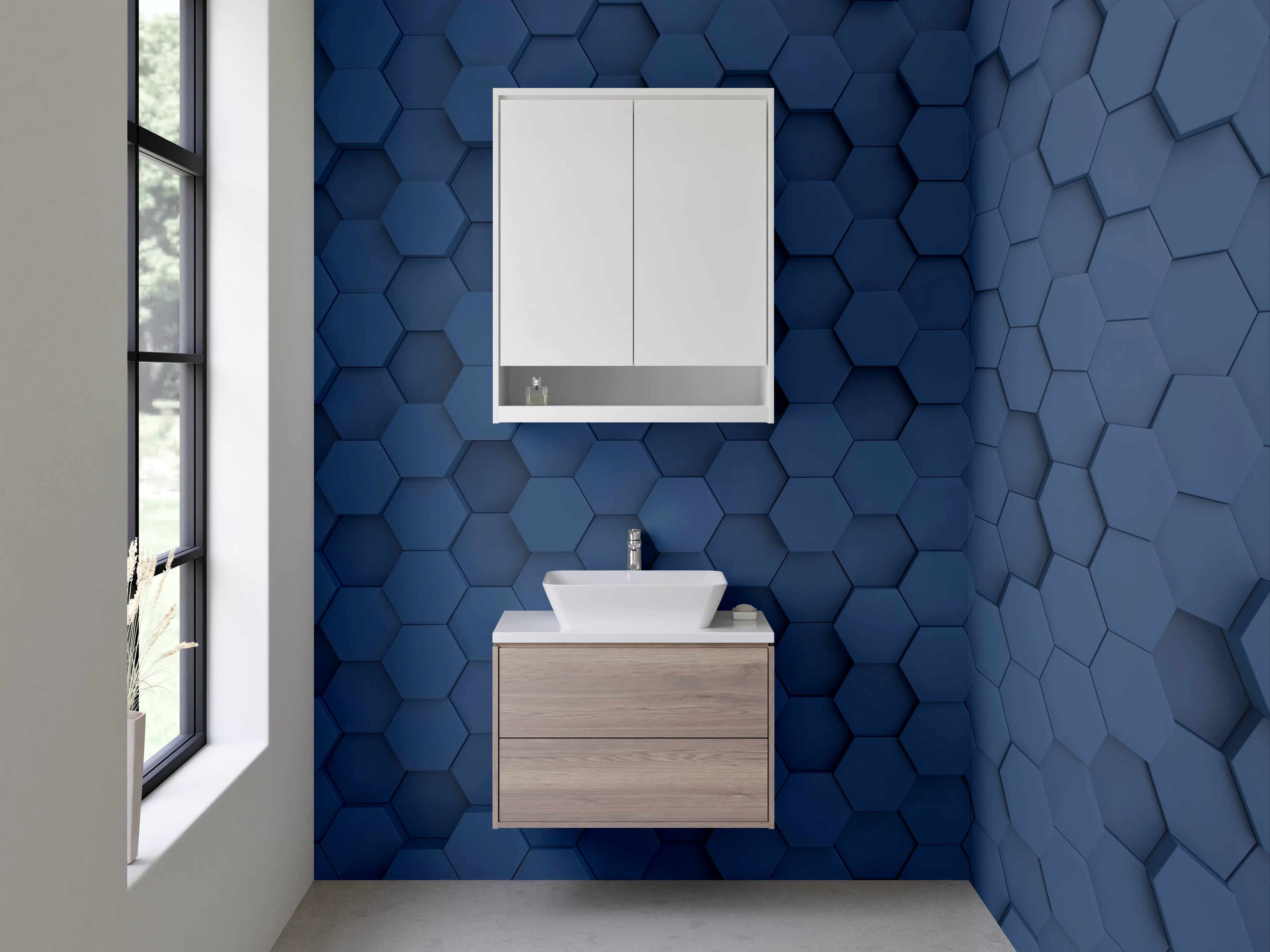 Waschbecken-Rückwand - Hexagon Blauer 3D-Mosaik-Look