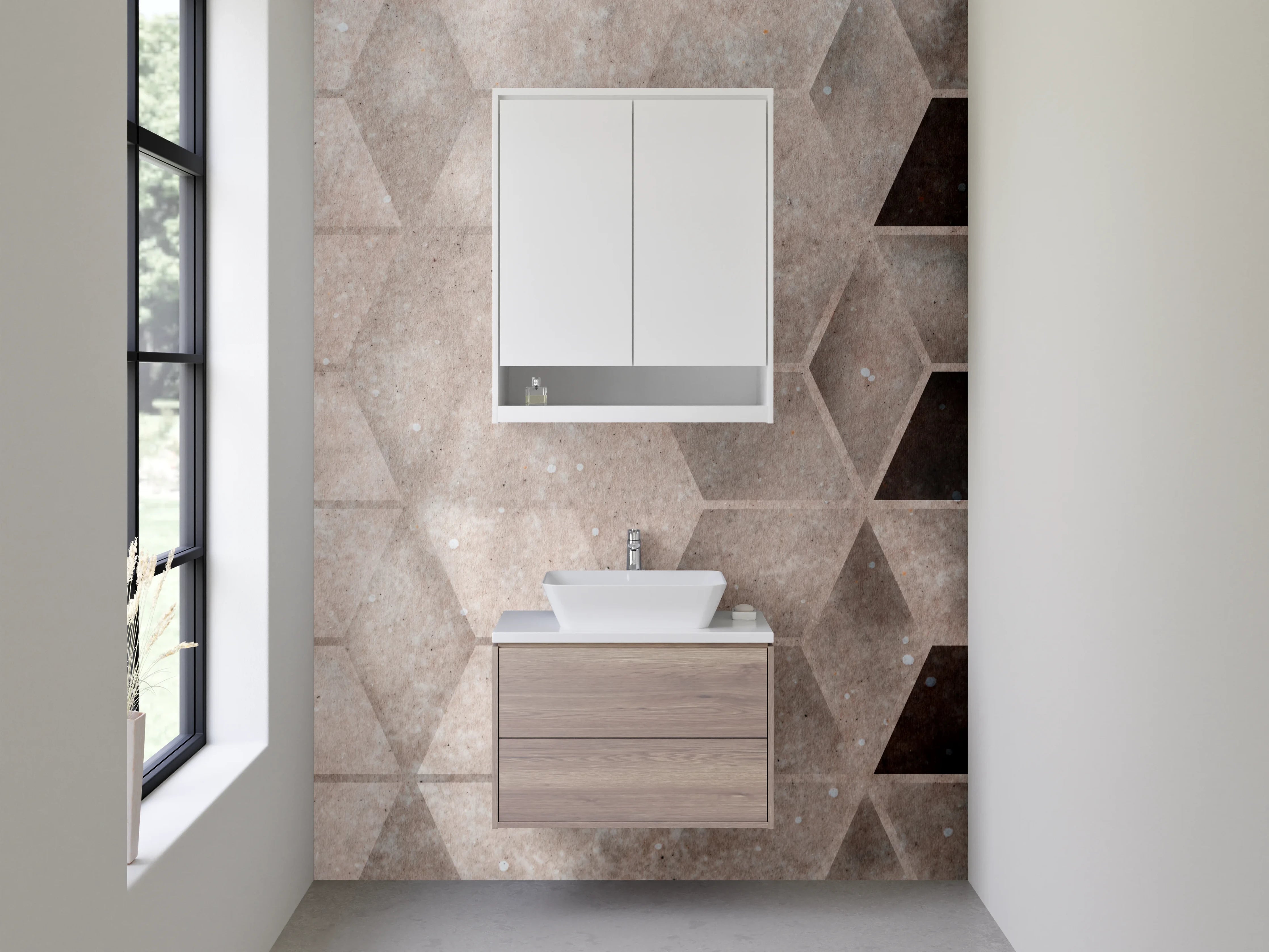 Waschbecken-Rückwand - Hexagon Design in Beige und Braun