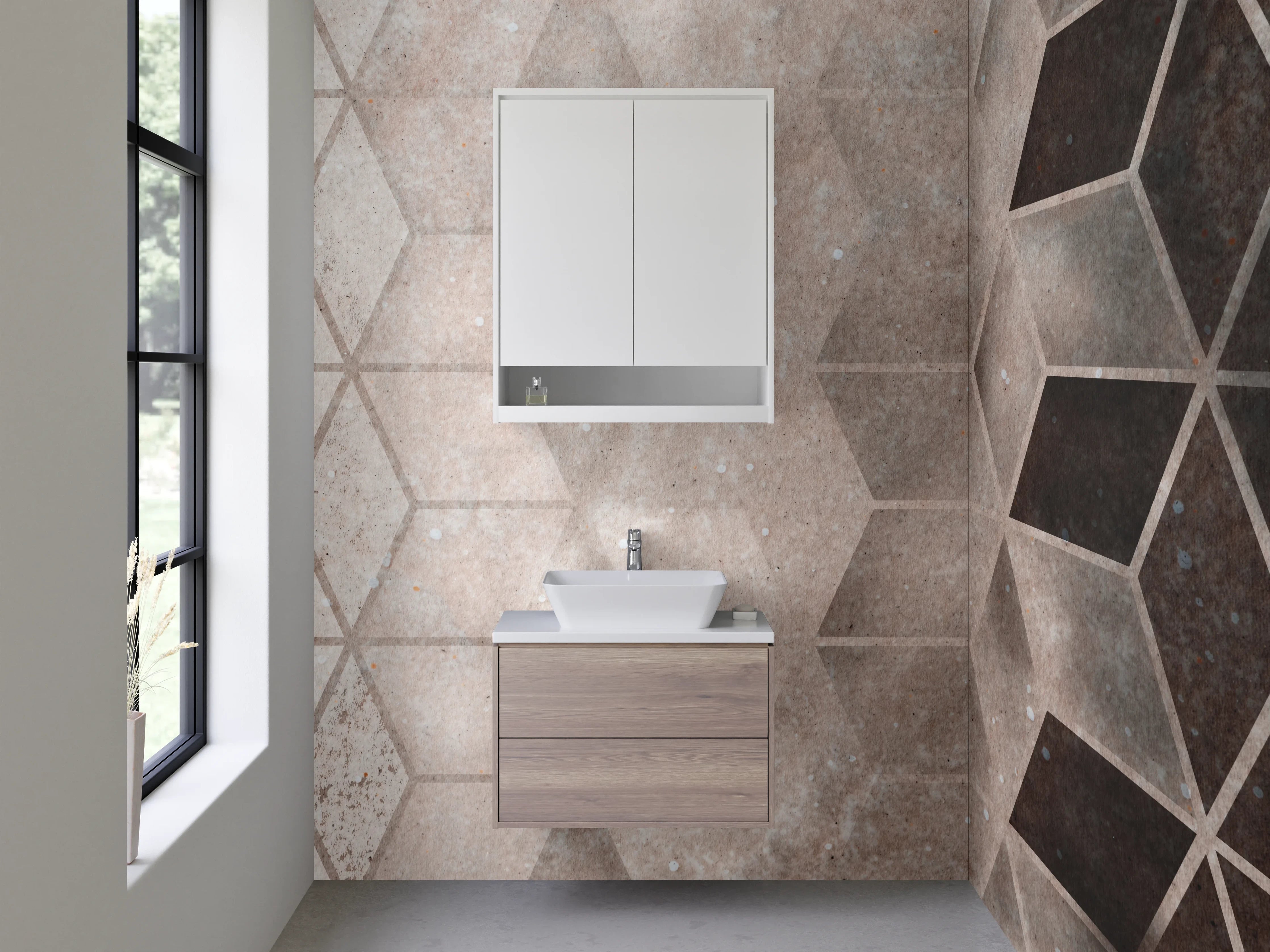 Waschbecken-Rückwand - Hexagon Design in Beige und Braun
