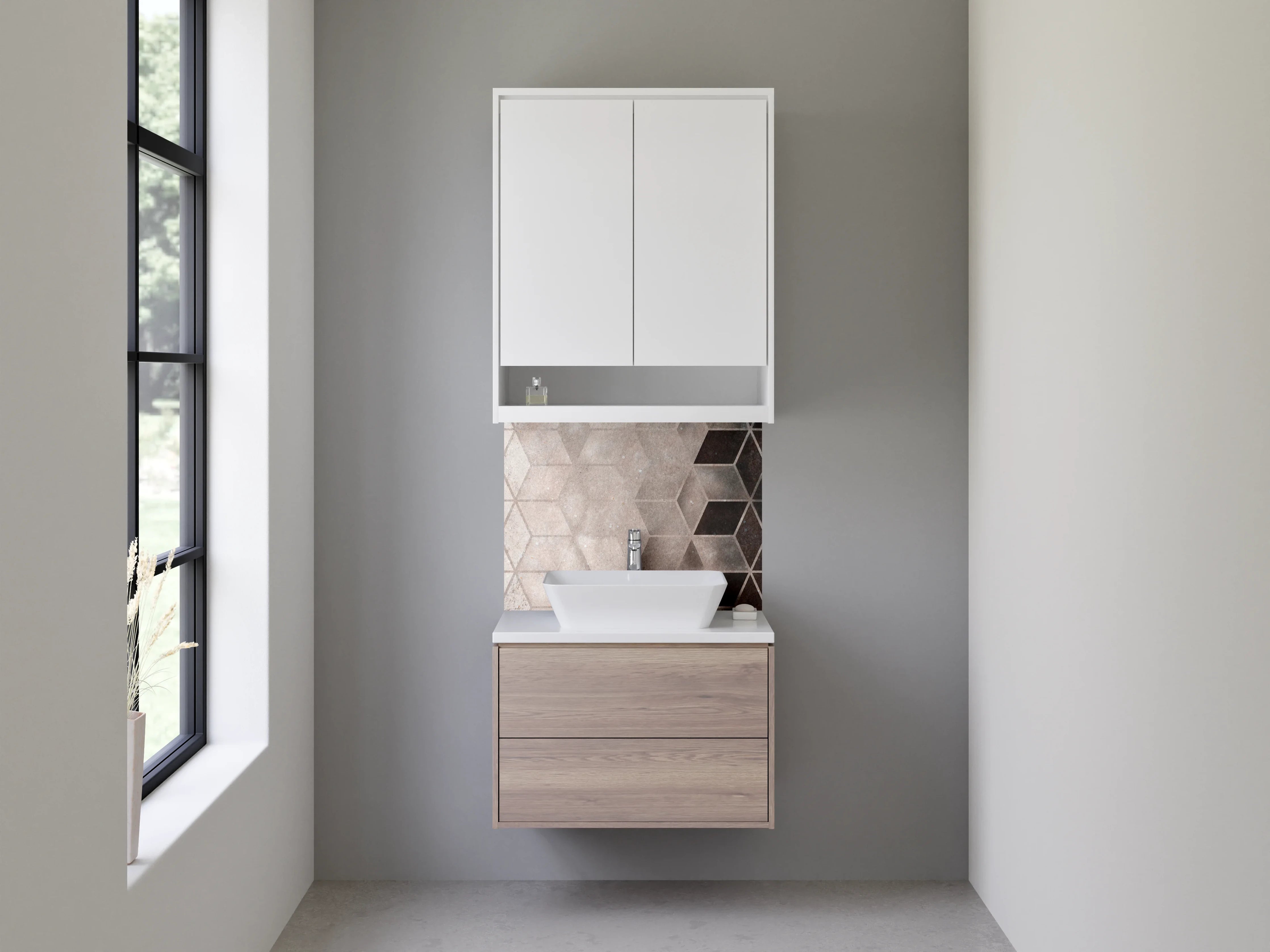 Waschbecken-Rückwand - Hexagon Design in Beige und Braun