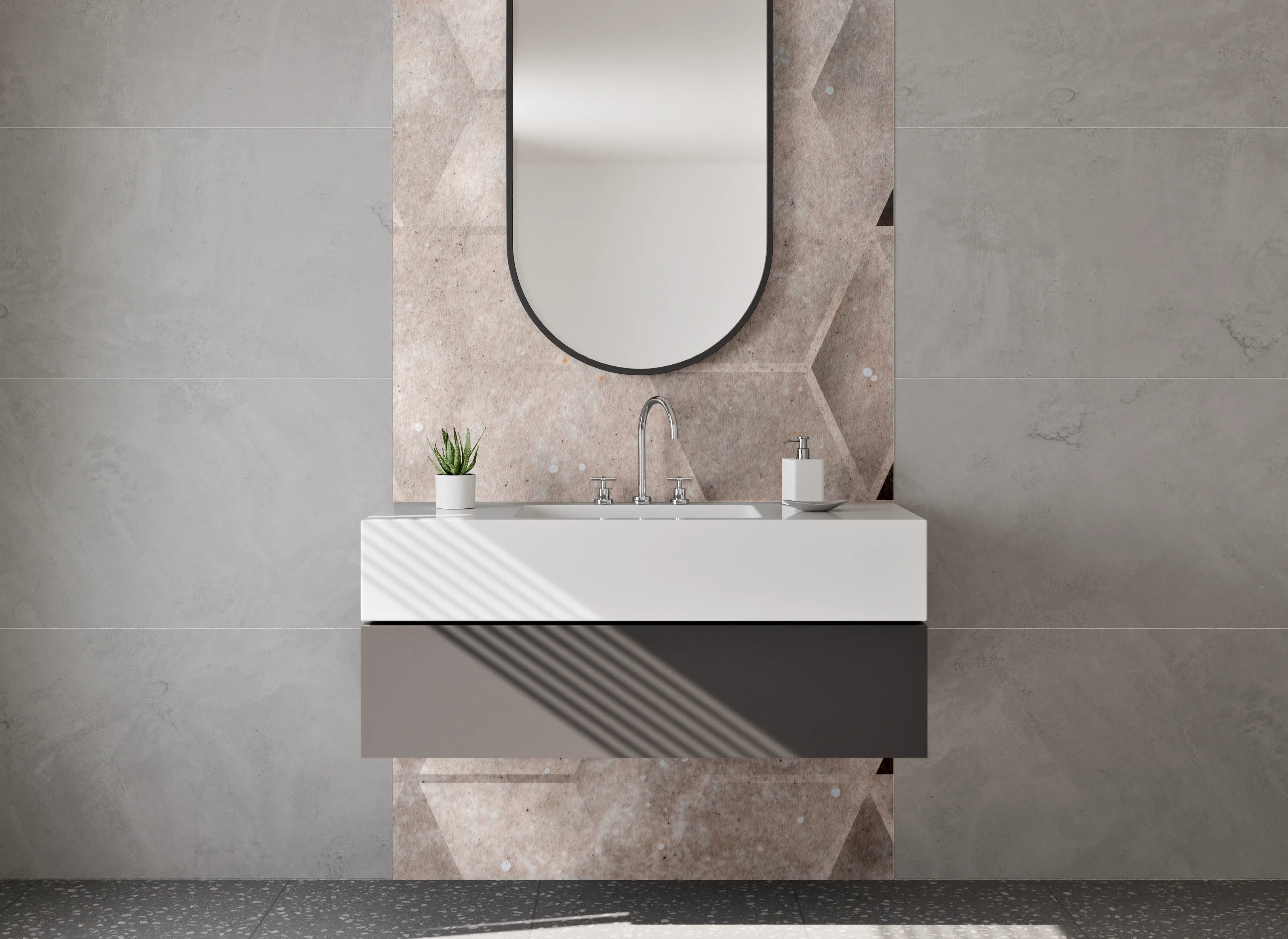 Waschbecken-Rückwand - Hexagon Design in Beige und Braun