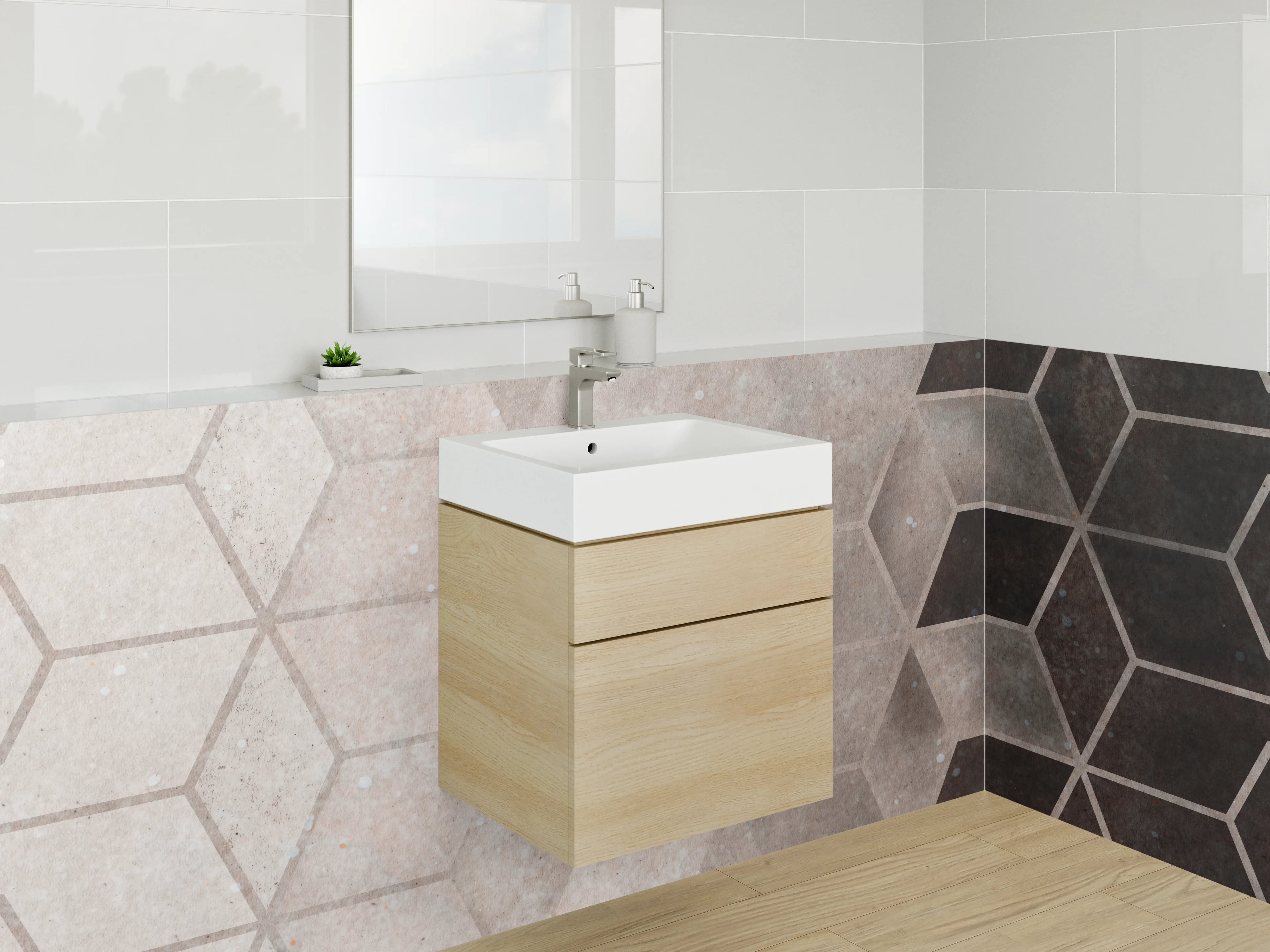 Waschbecken-Rückwand - Hexagon Design in Beige und Braun