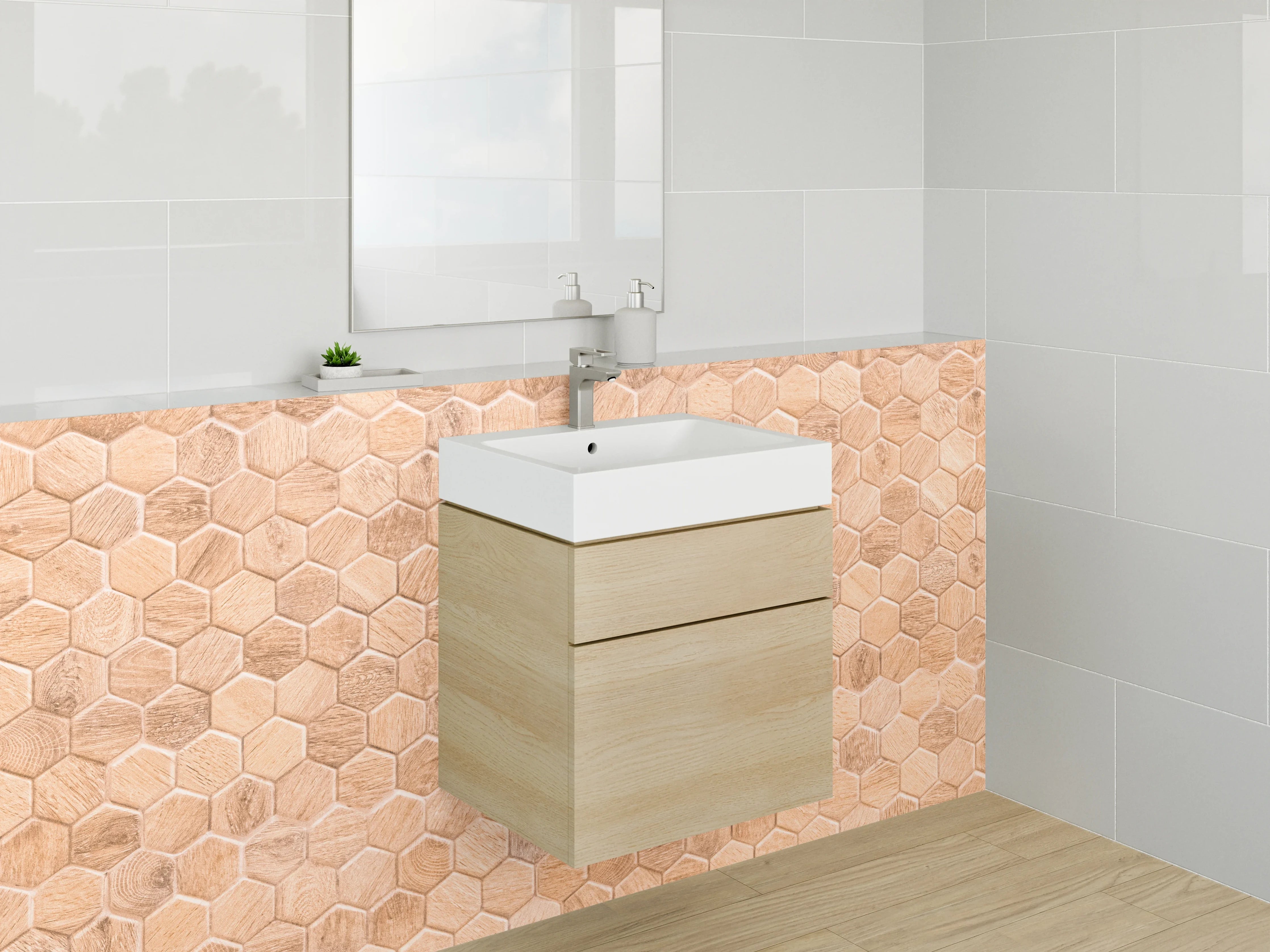 Waschbecken-Rückwand - Hexagon Holz Fliesen Wanddekor