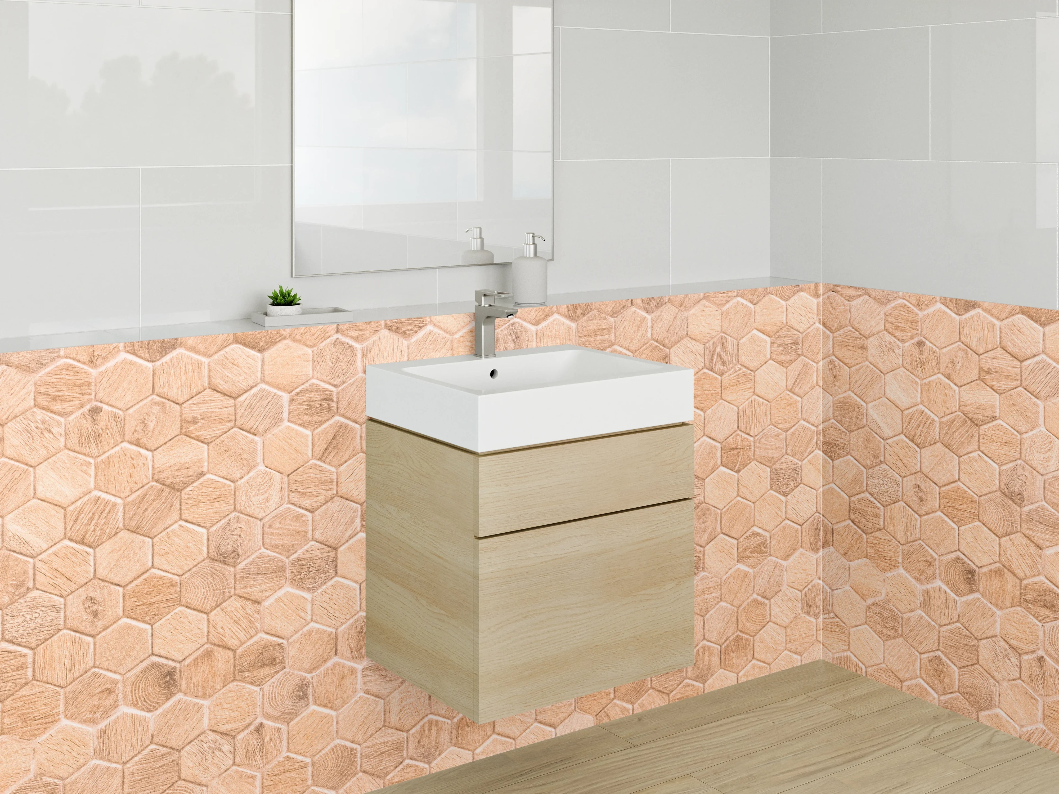 Waschbecken-Rückwand - Hexagon Holz Fliesen Wanddekor