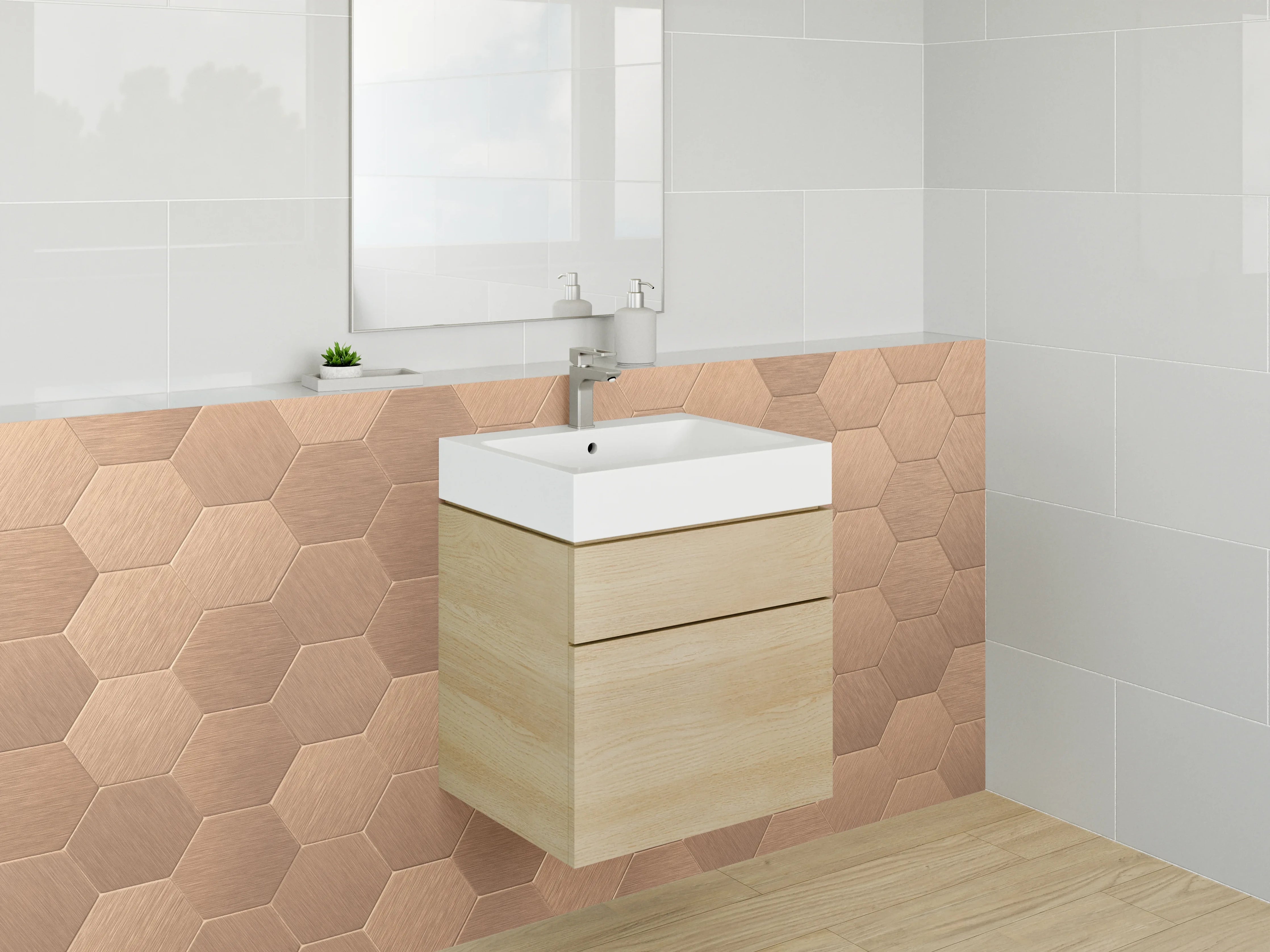 Waschbecken-Rückwand - Hexagon Kupfer Wandmuster