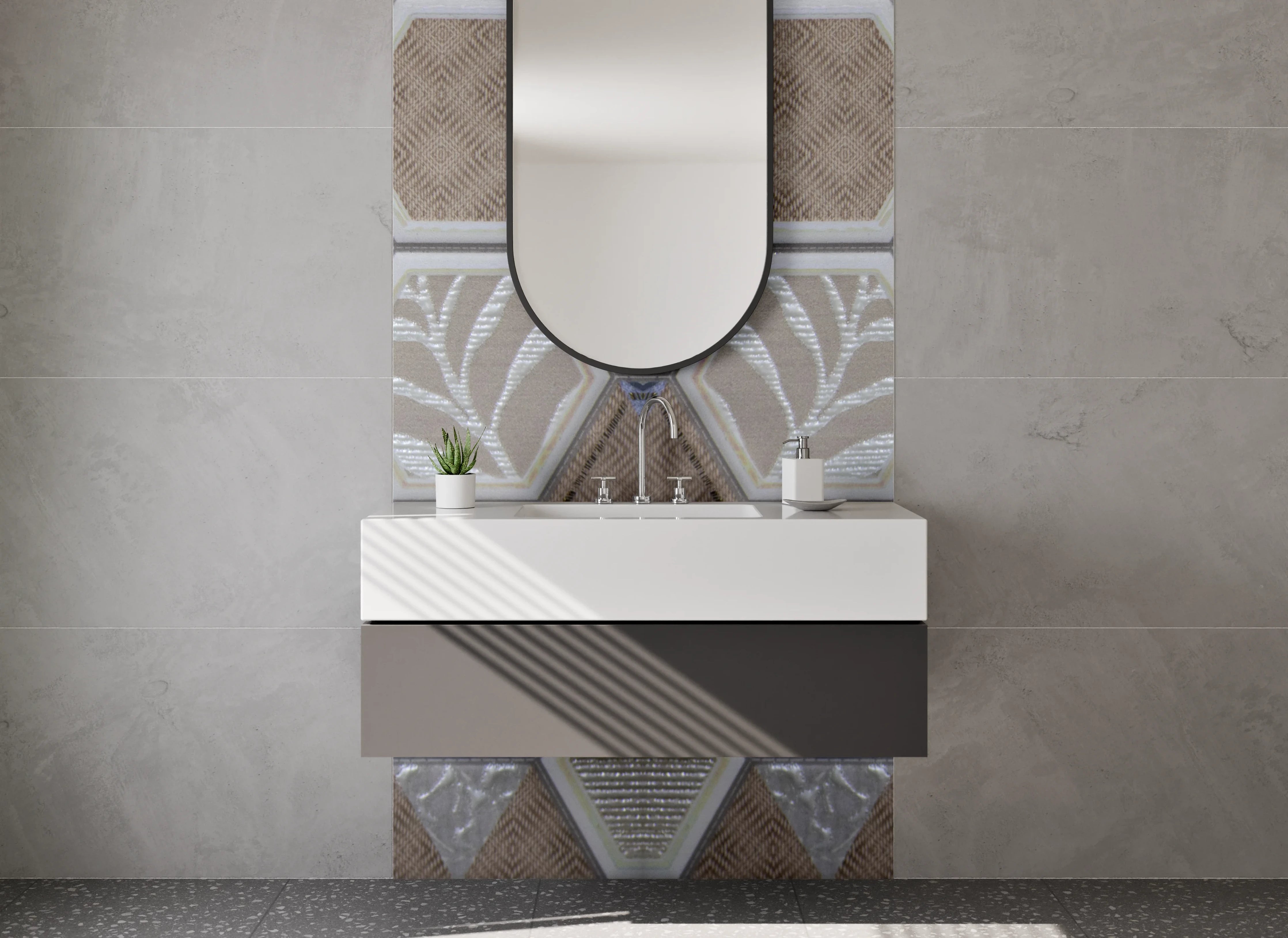Waschbecken-Rückwand - Hexagon Mosaik Fliesen Beige Blau