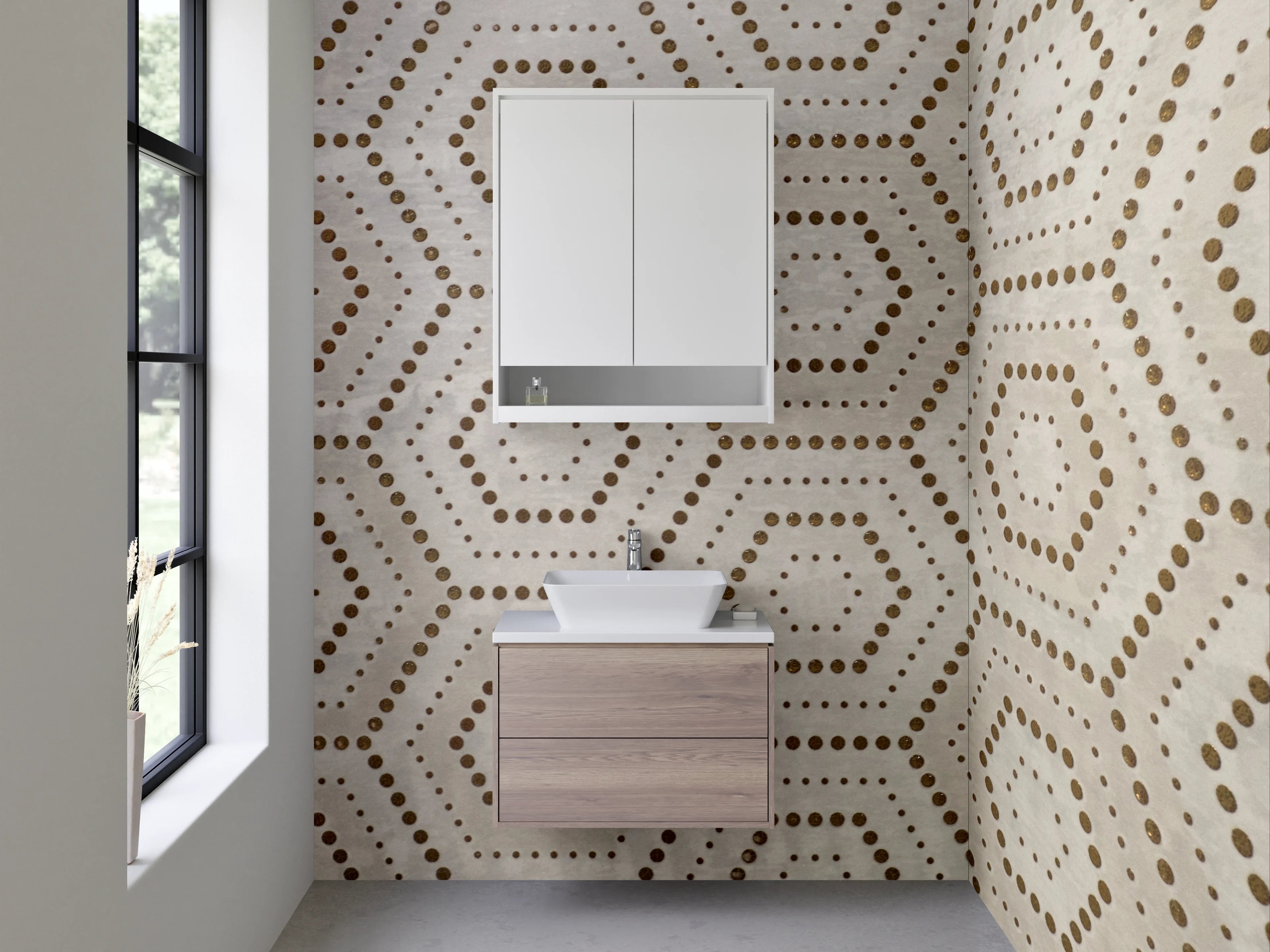 Waschbecken-Rückwand - Hexagon Muster Beige Braun Weiß