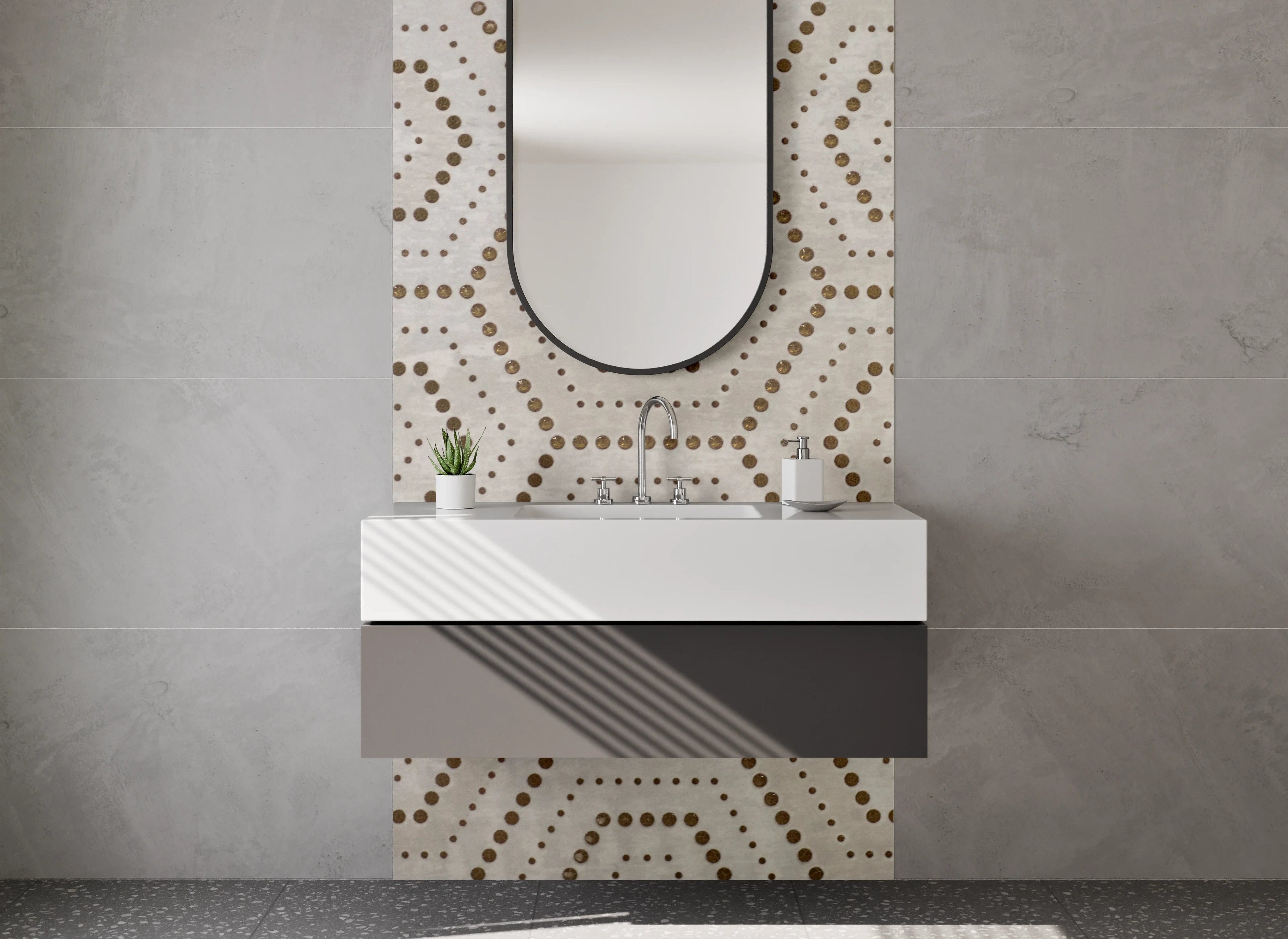Waschbecken-Rückwand - Hexagon Muster Beige Braun Weiß