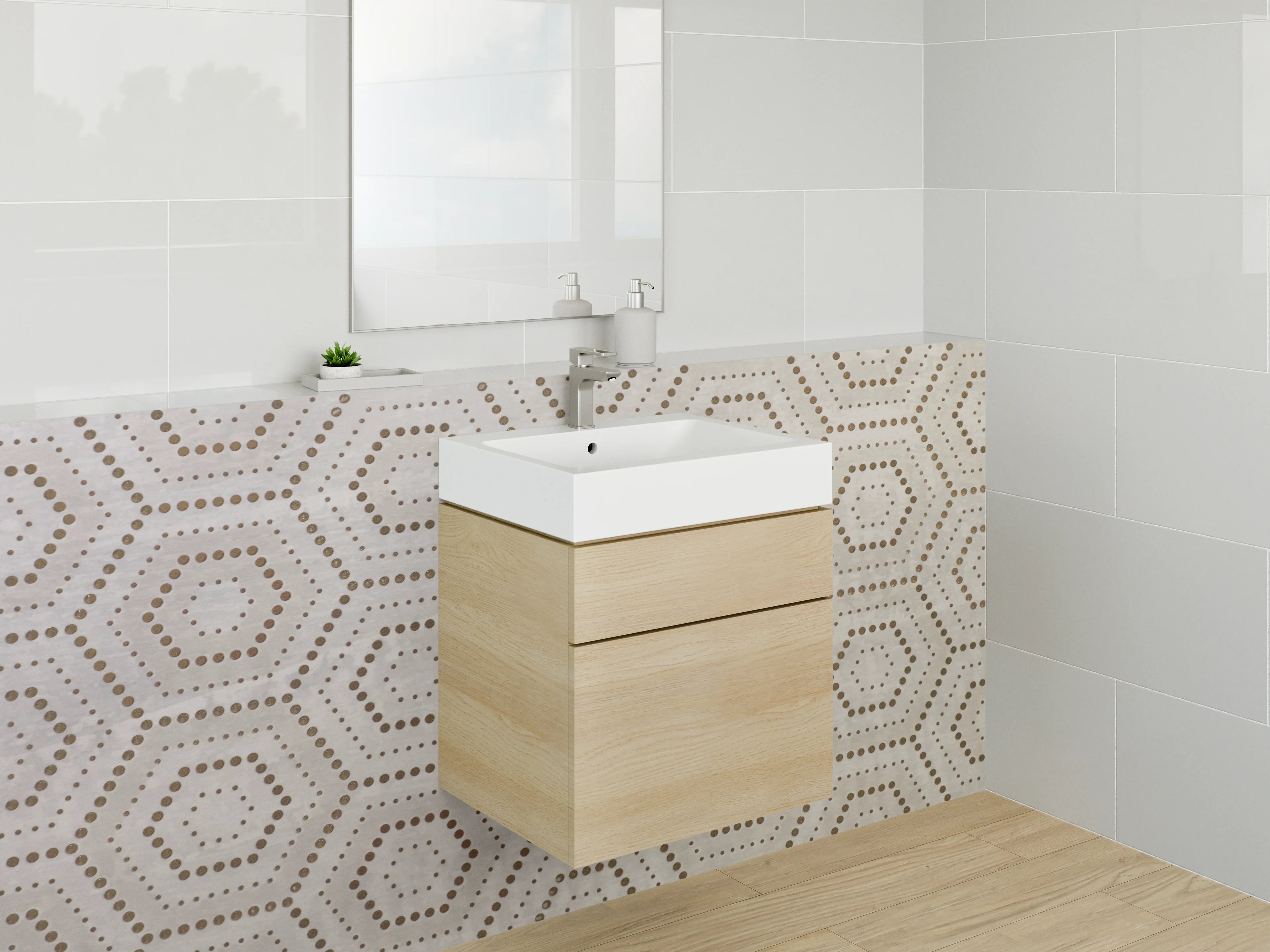 Waschbecken-Rückwand - Hexagon Muster Beige Braun Weiß