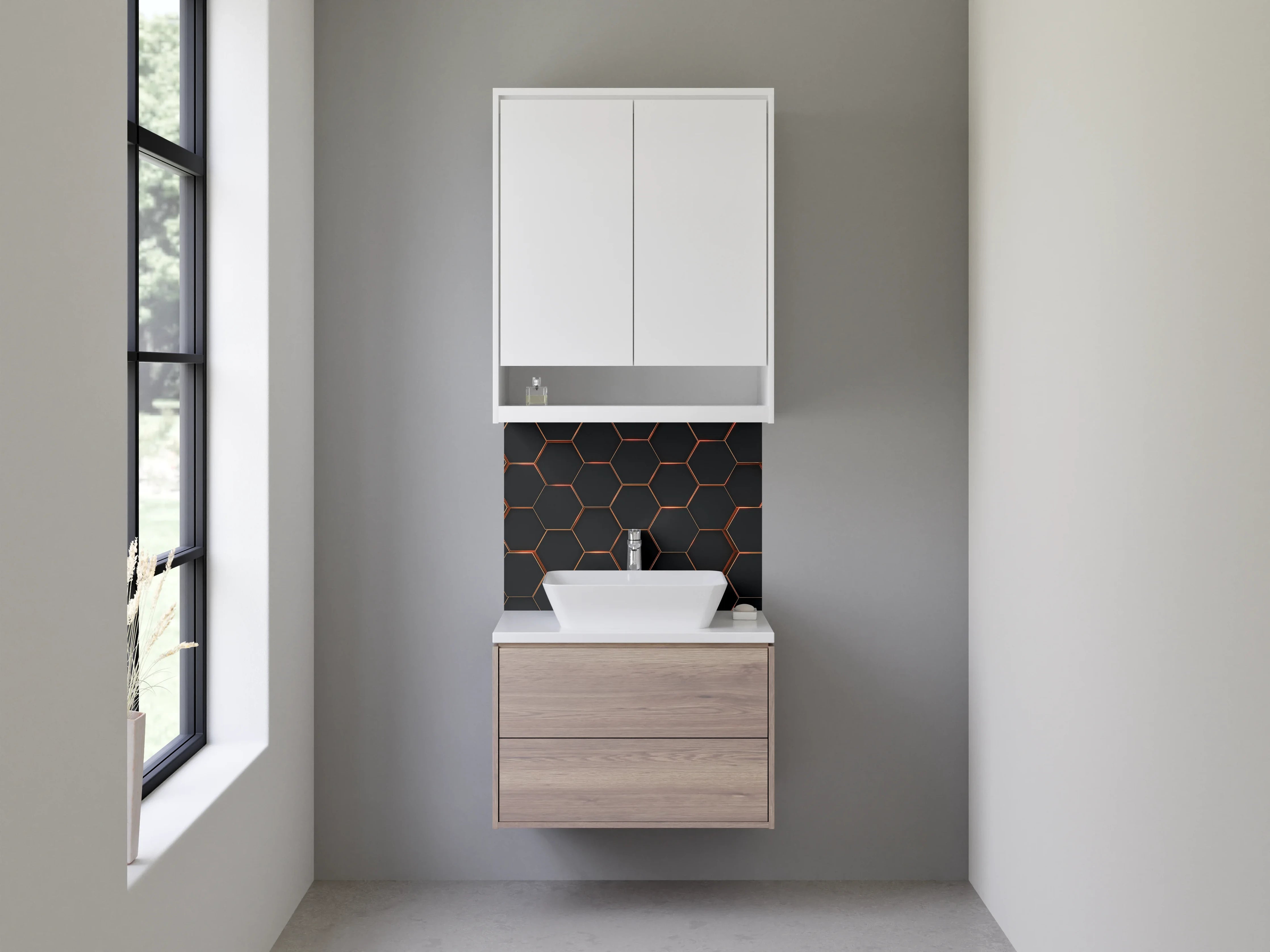 Waschbecken-Rückwand - Hexagon Muster in Schwarz Metallic