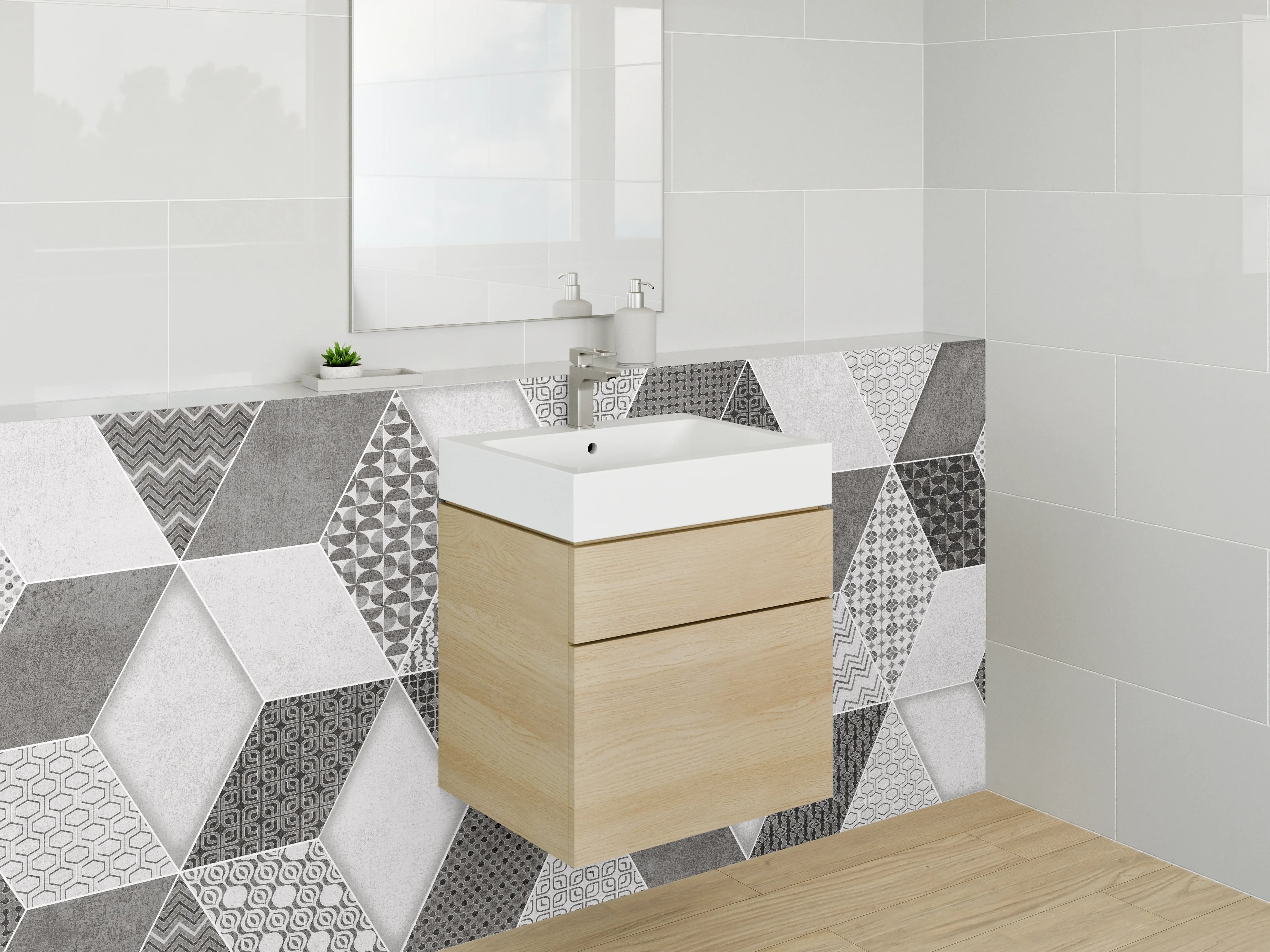 Waschbecken-Rückwand - Hexagon-Optik Fliesen Schwarz-Weiß Muster